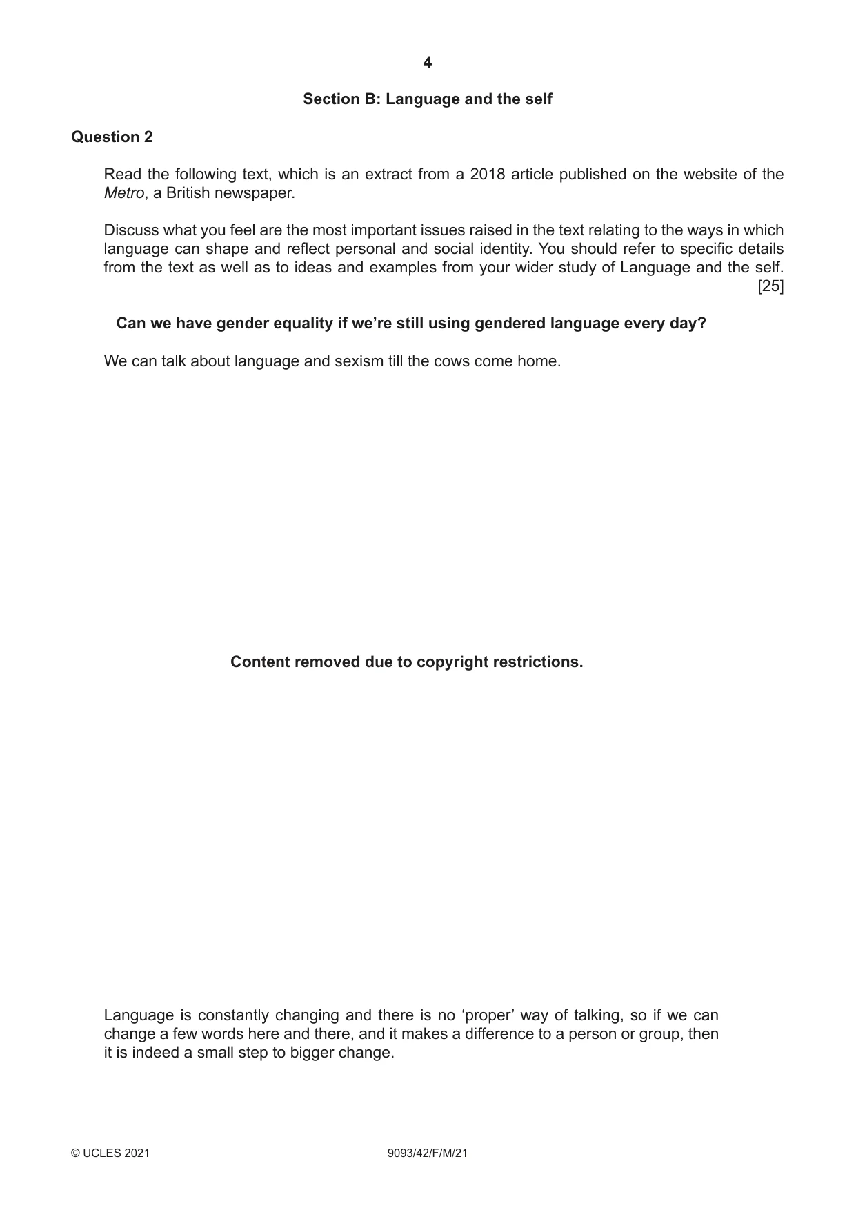 Cambridge A Level English - Language AS and A Level (from 2014) 9093 2021 Feb/March Paper 4 · Variant 2 question paper, page 4 of 8