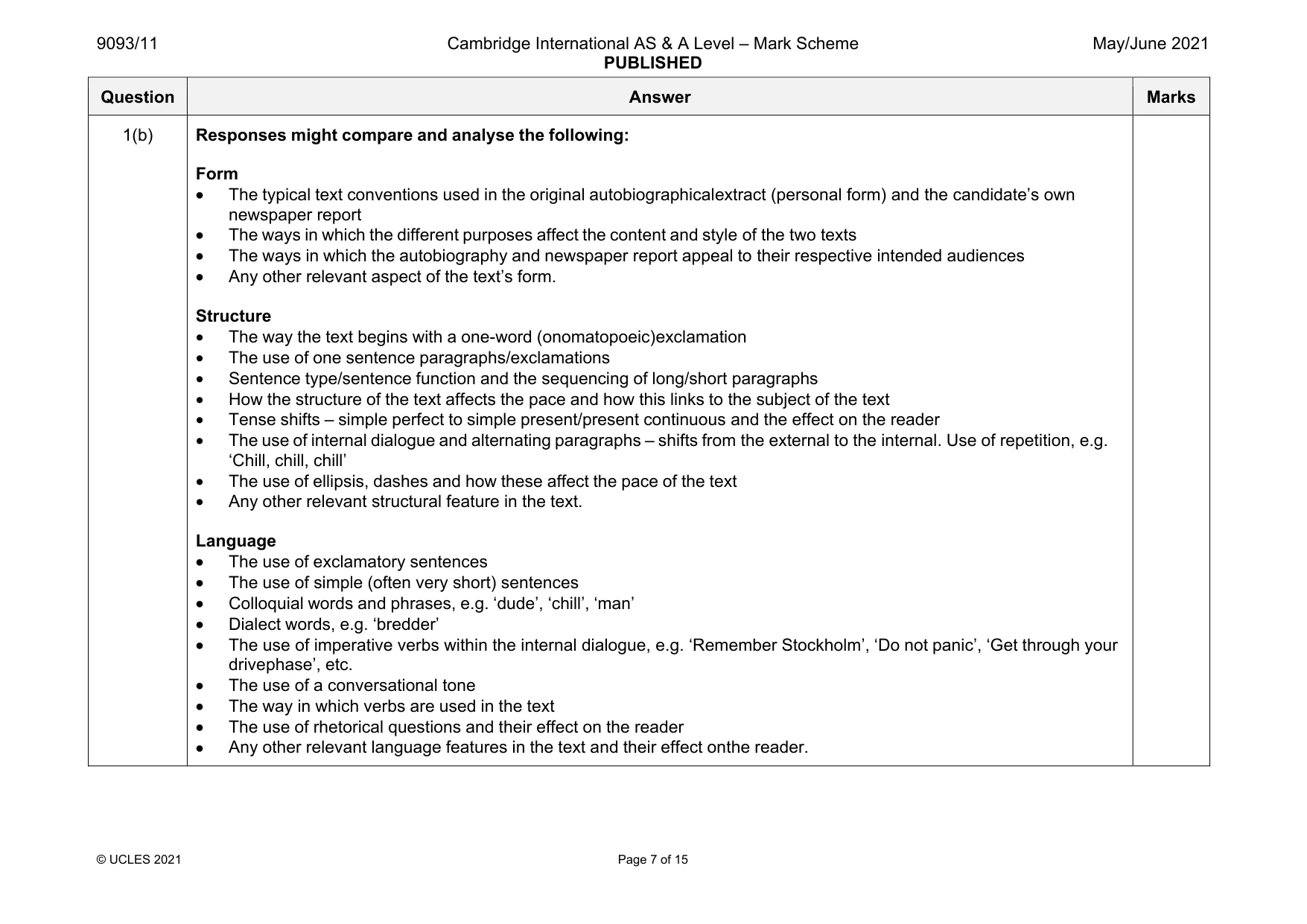 Mark scheme, page 7 of 15