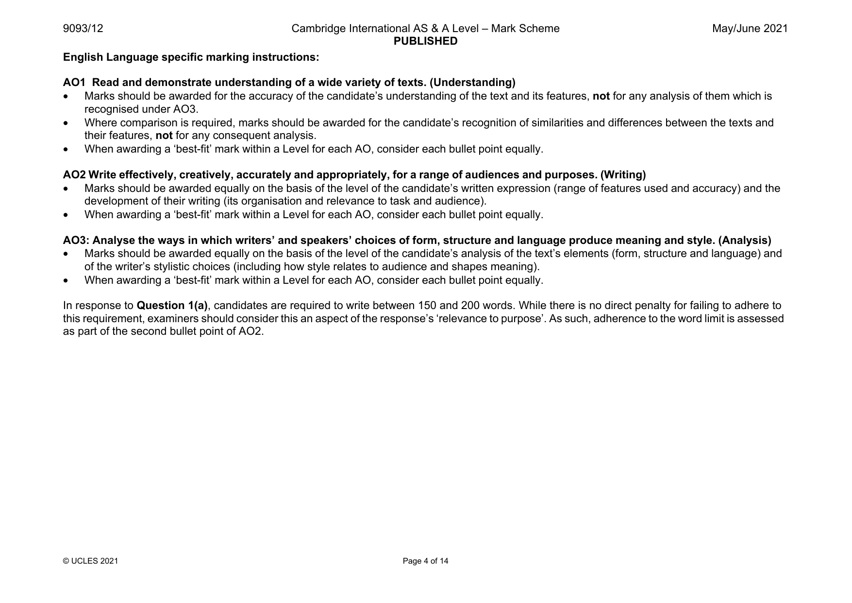 Mark scheme, page 4 of 14