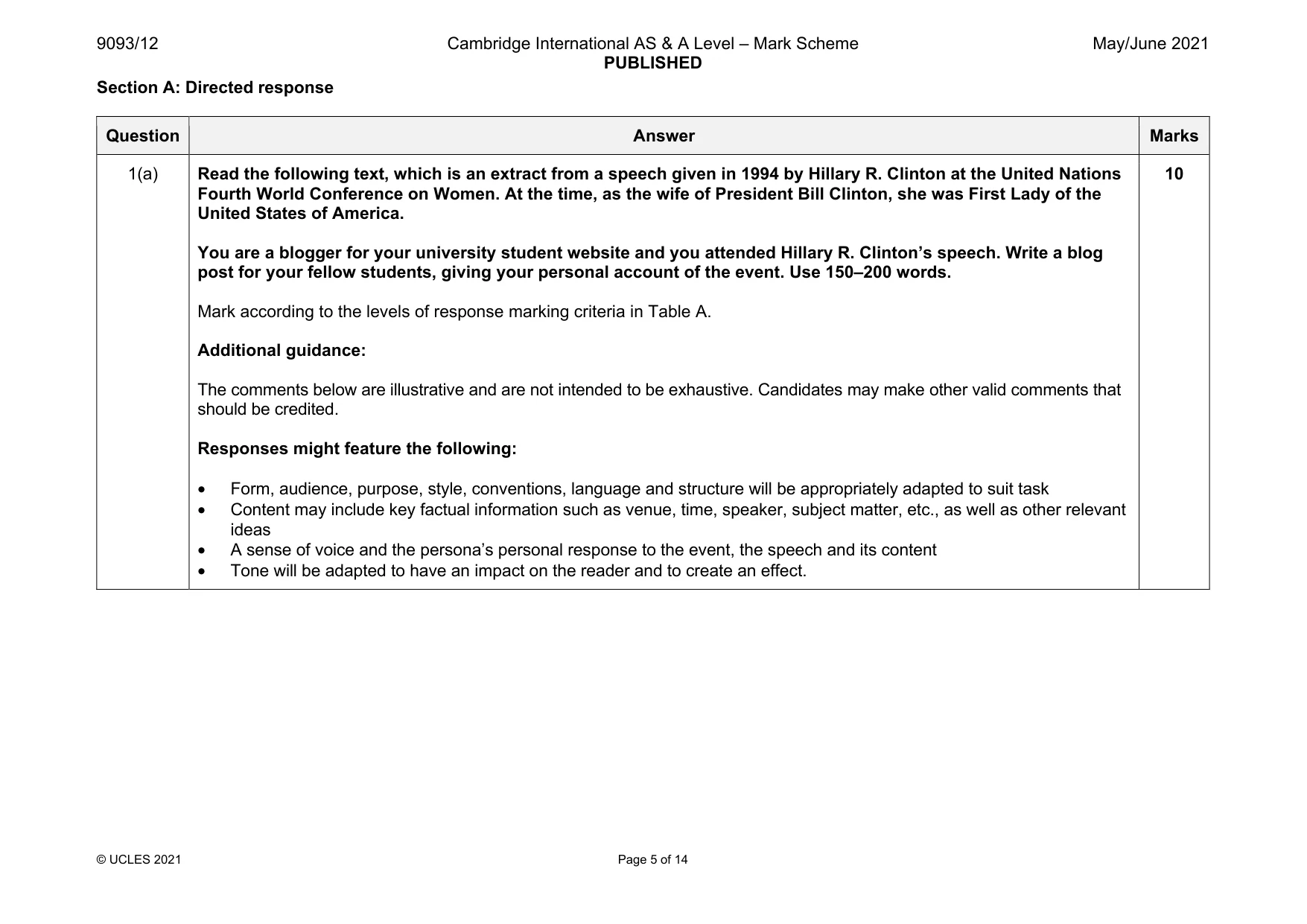 Mark scheme, page 5 of 14