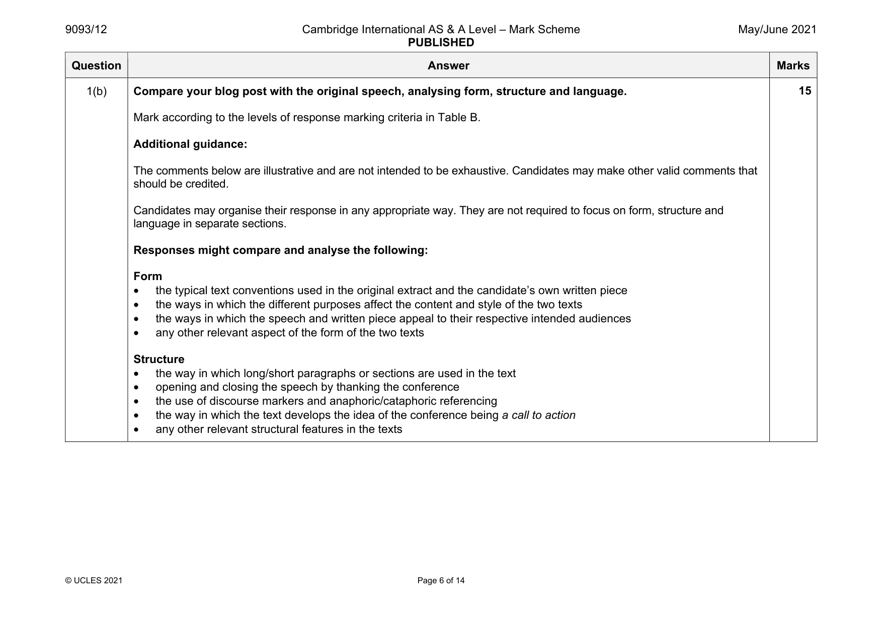 Mark scheme, page 6 of 14