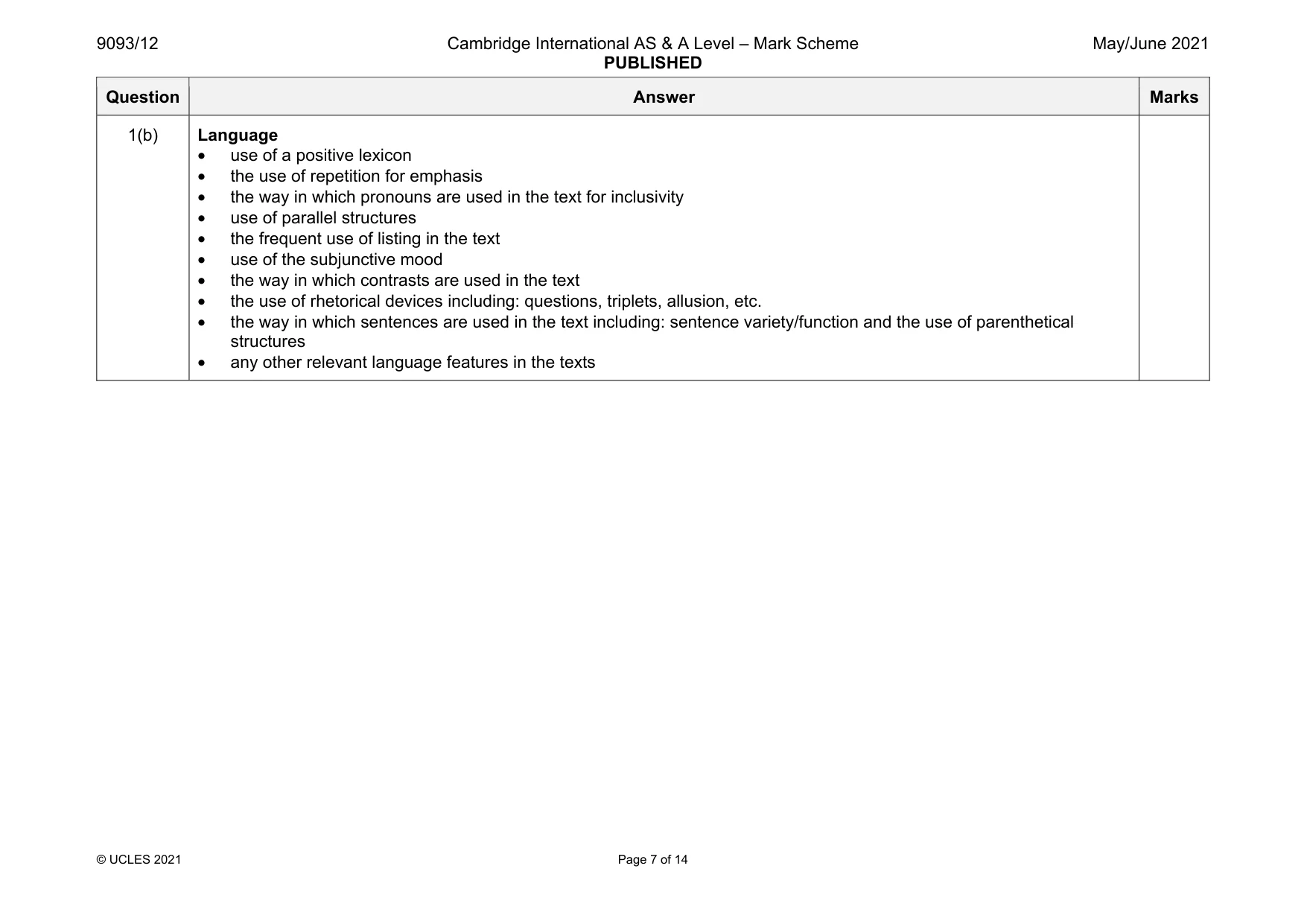 Mark scheme, page 7 of 14
