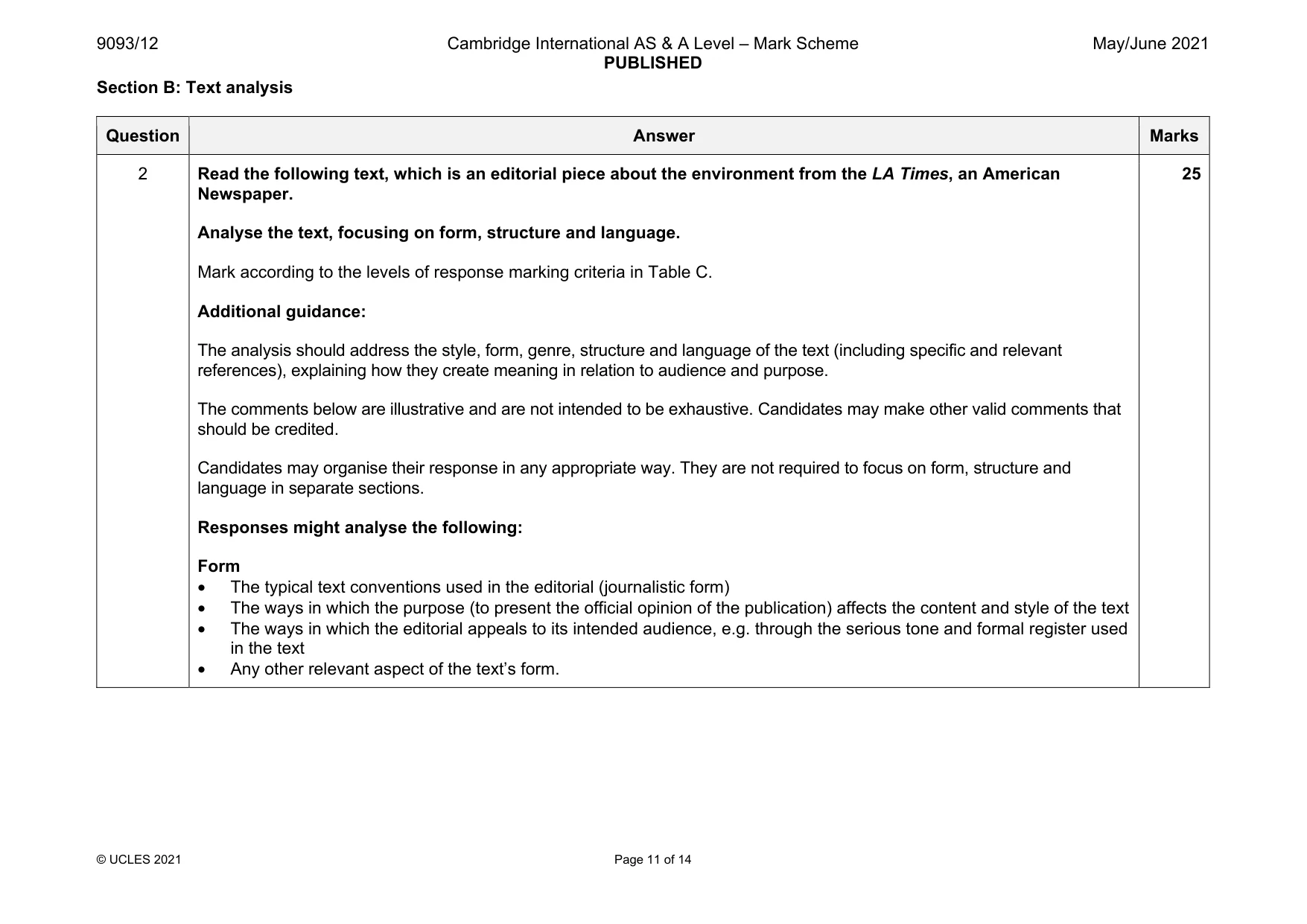 Mark scheme, page 11 of 14