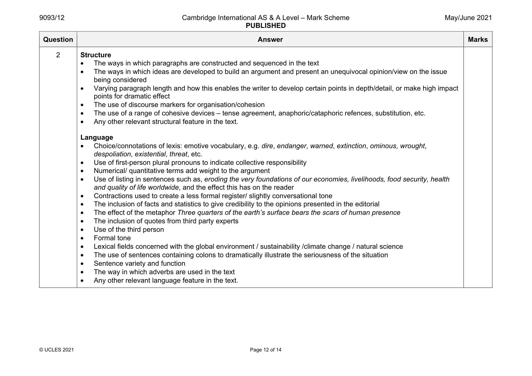 Mark scheme, page 12 of 14