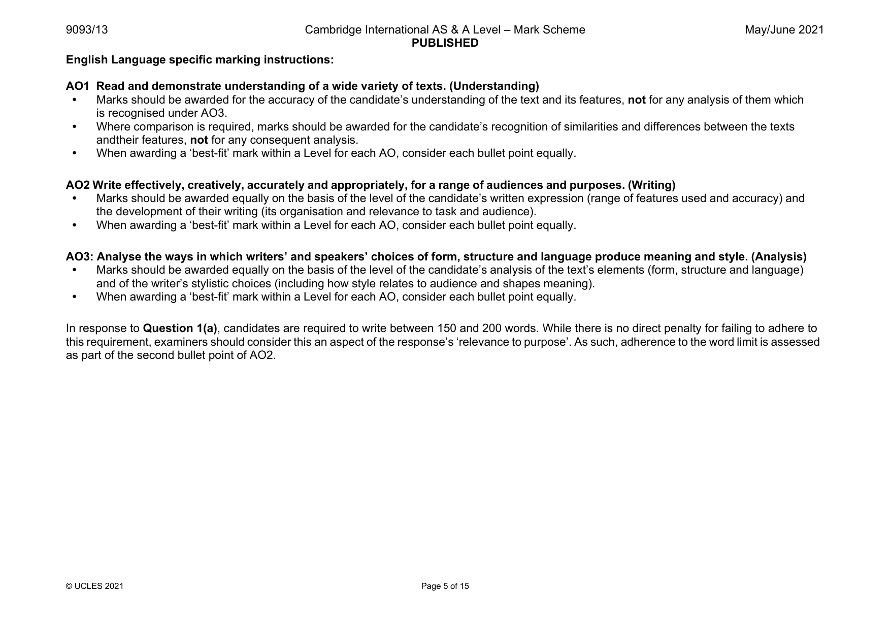 Mark scheme, page 5 of 15