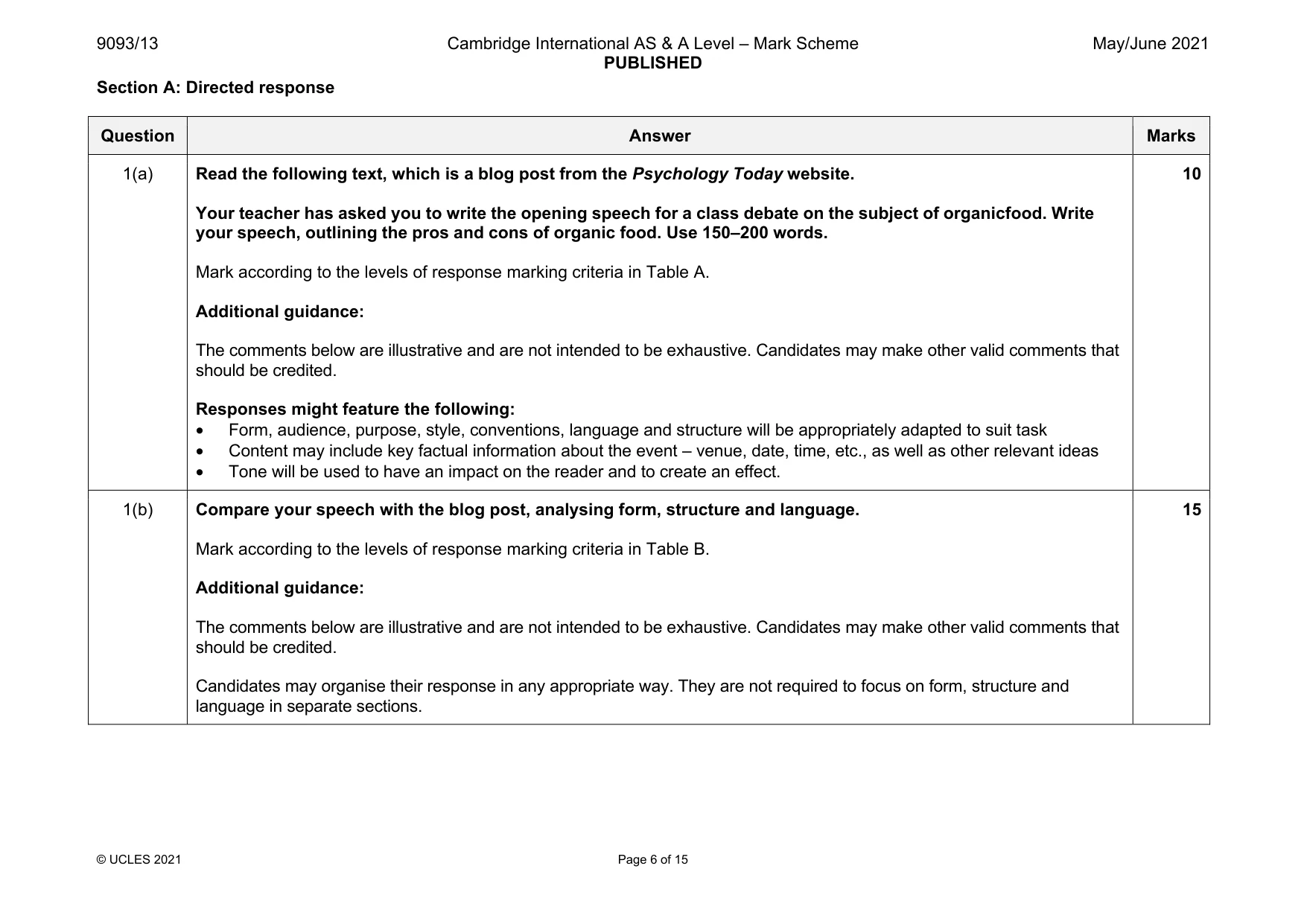 Mark scheme, page 6 of 15