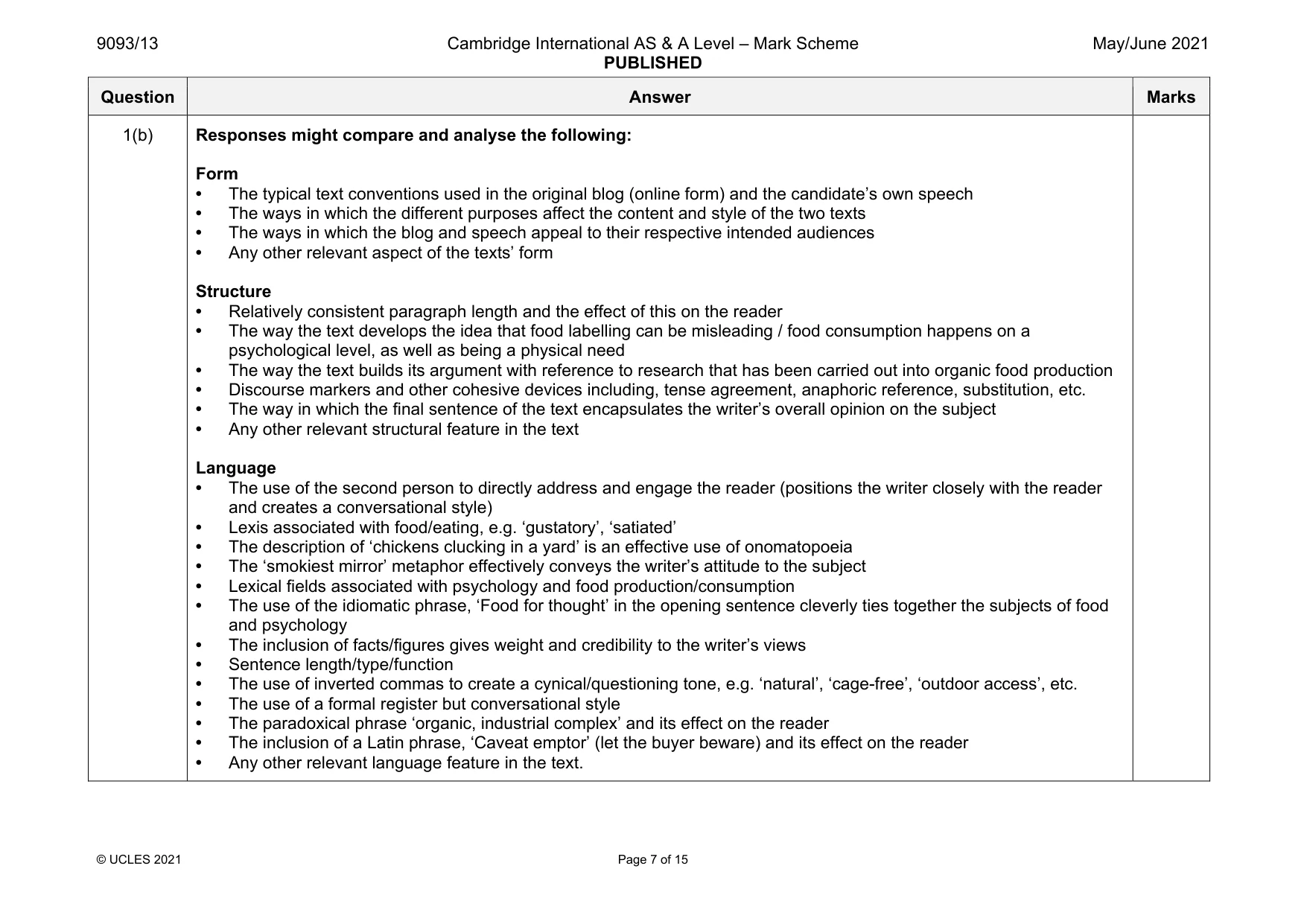 Mark scheme, page 7 of 15