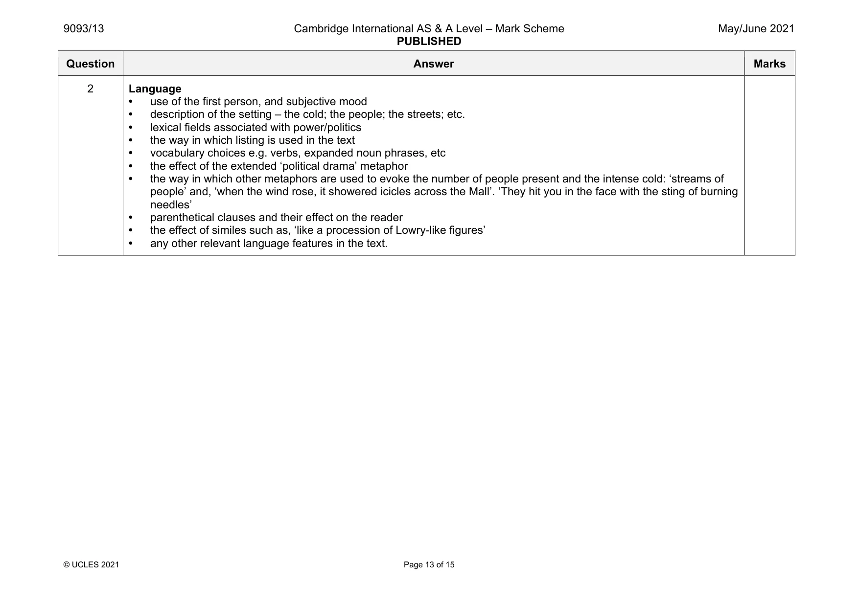 Mark scheme, page 13 of 15