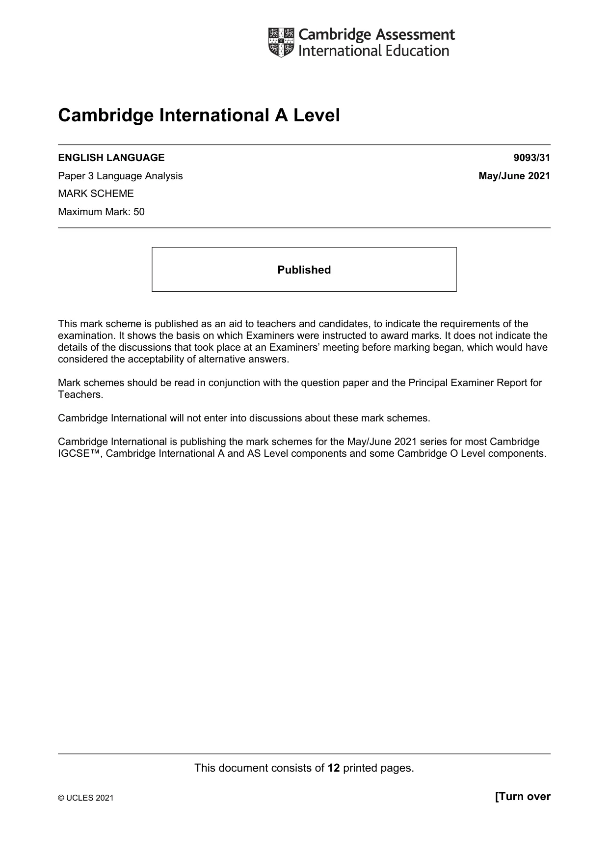 Mark scheme, page 1 of 12
