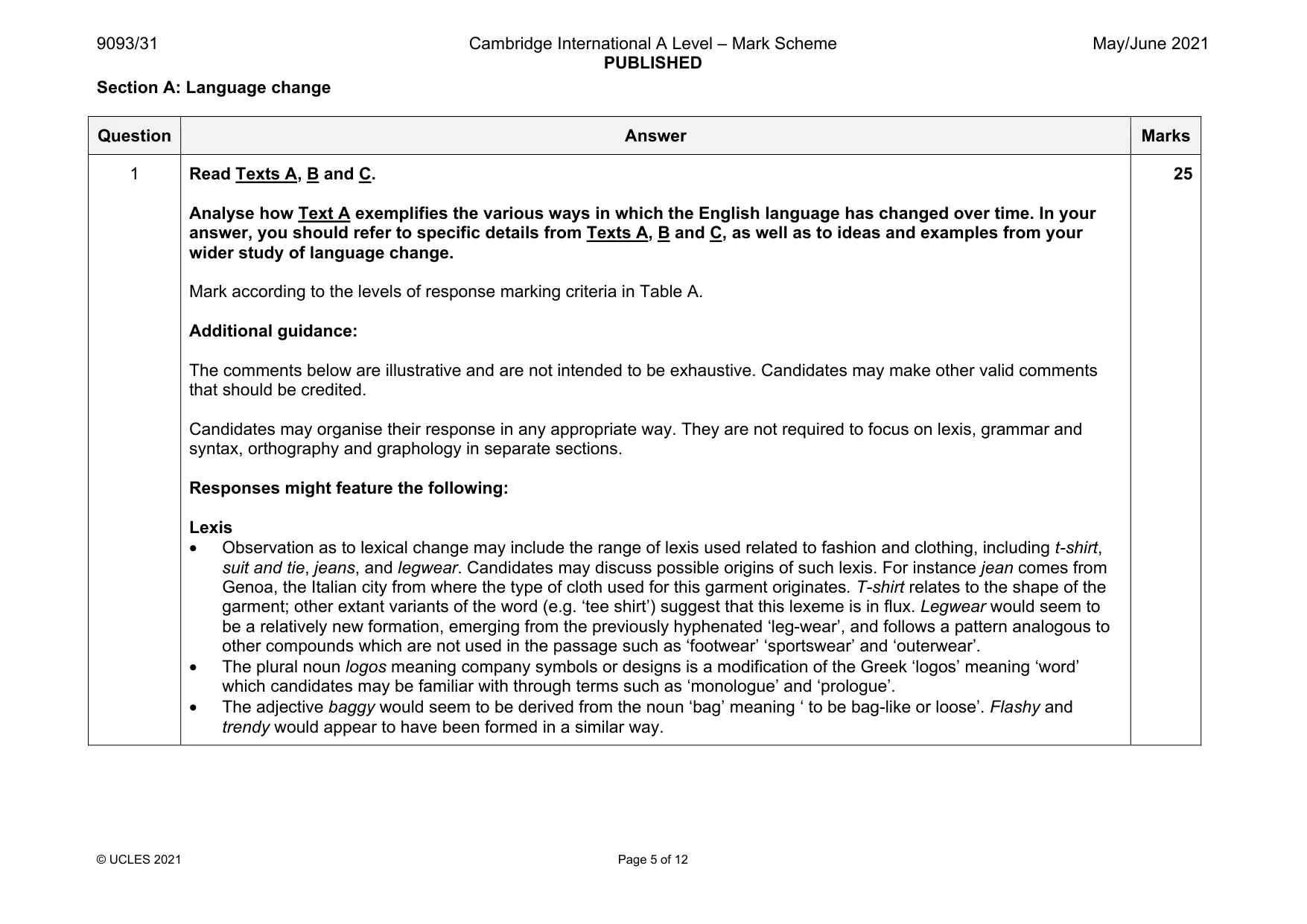 Mark scheme, page 5 of 12