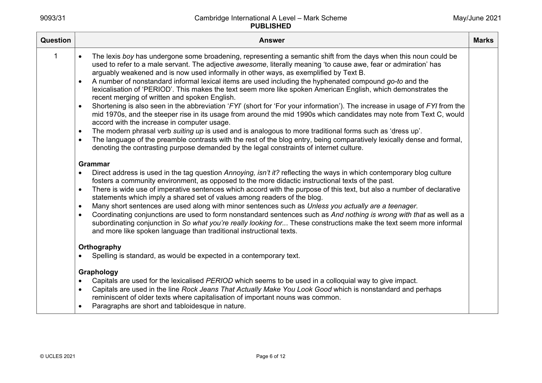 Mark scheme, page 6 of 12