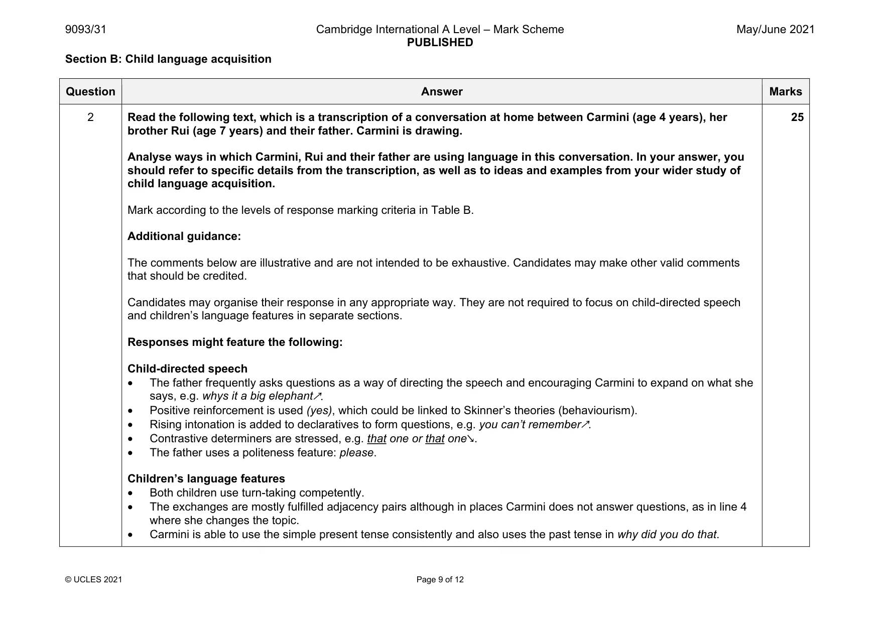 Mark scheme, page 9 of 12