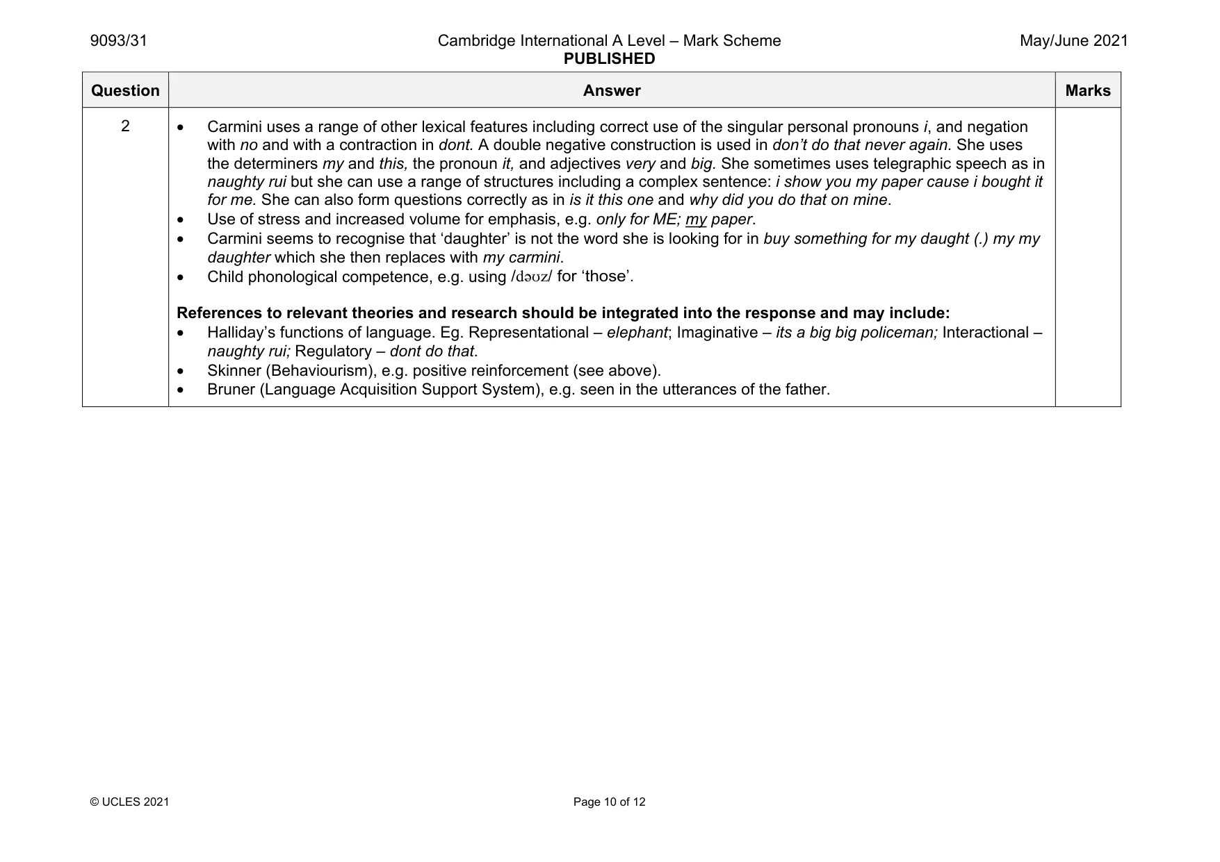 Mark scheme, page 10 of 12