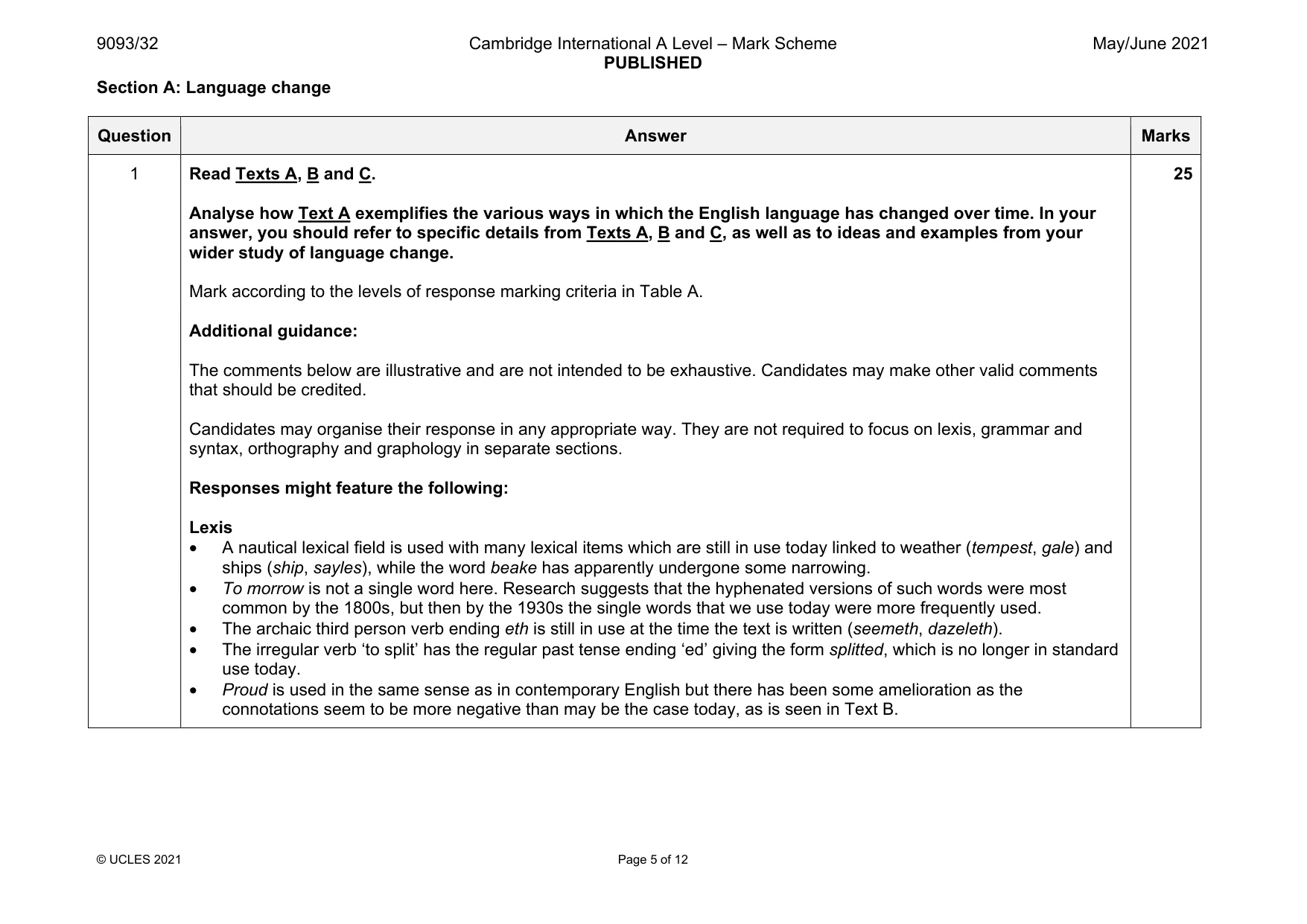 Mark scheme, page 5 of 12