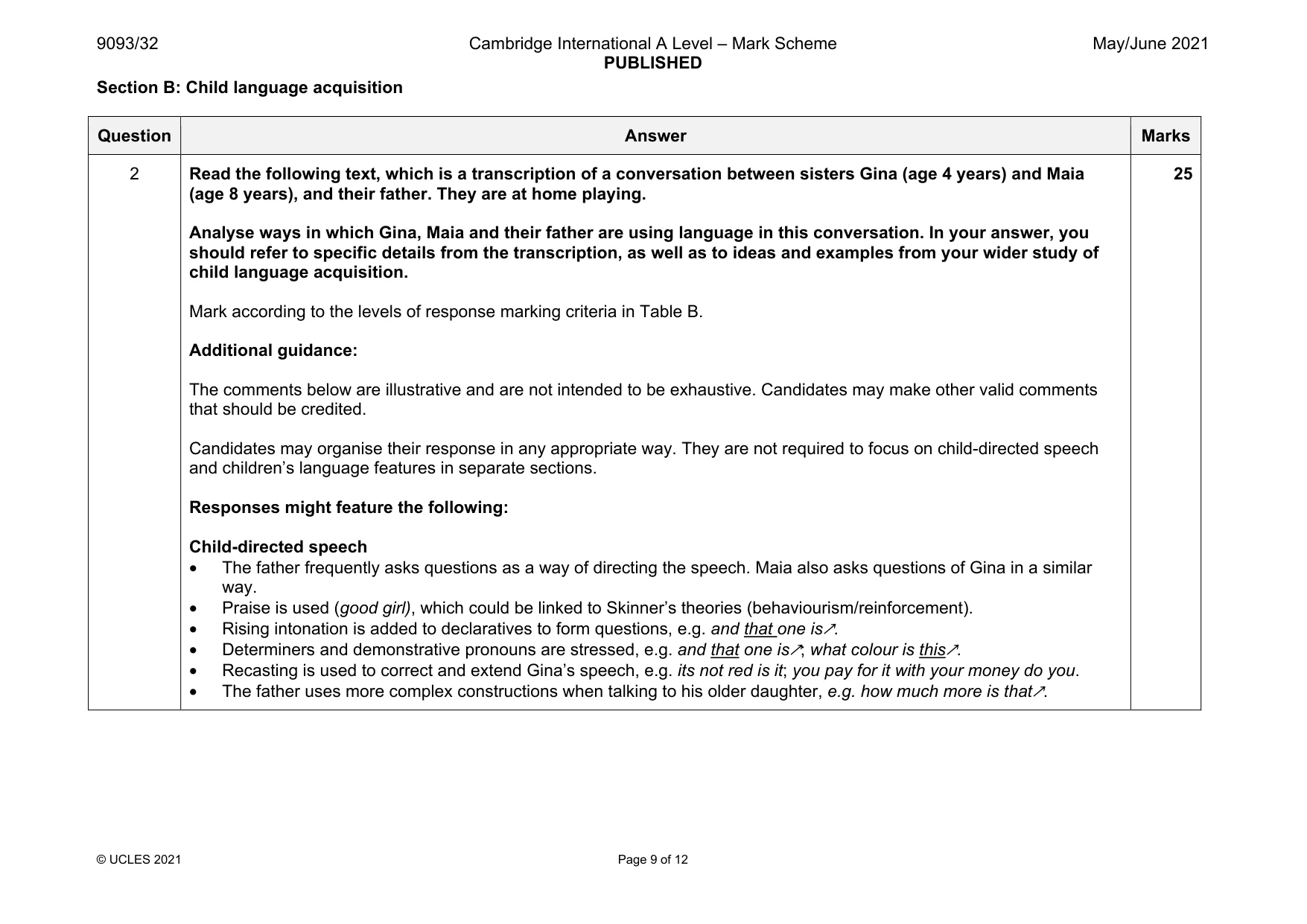 Mark scheme, page 9 of 12