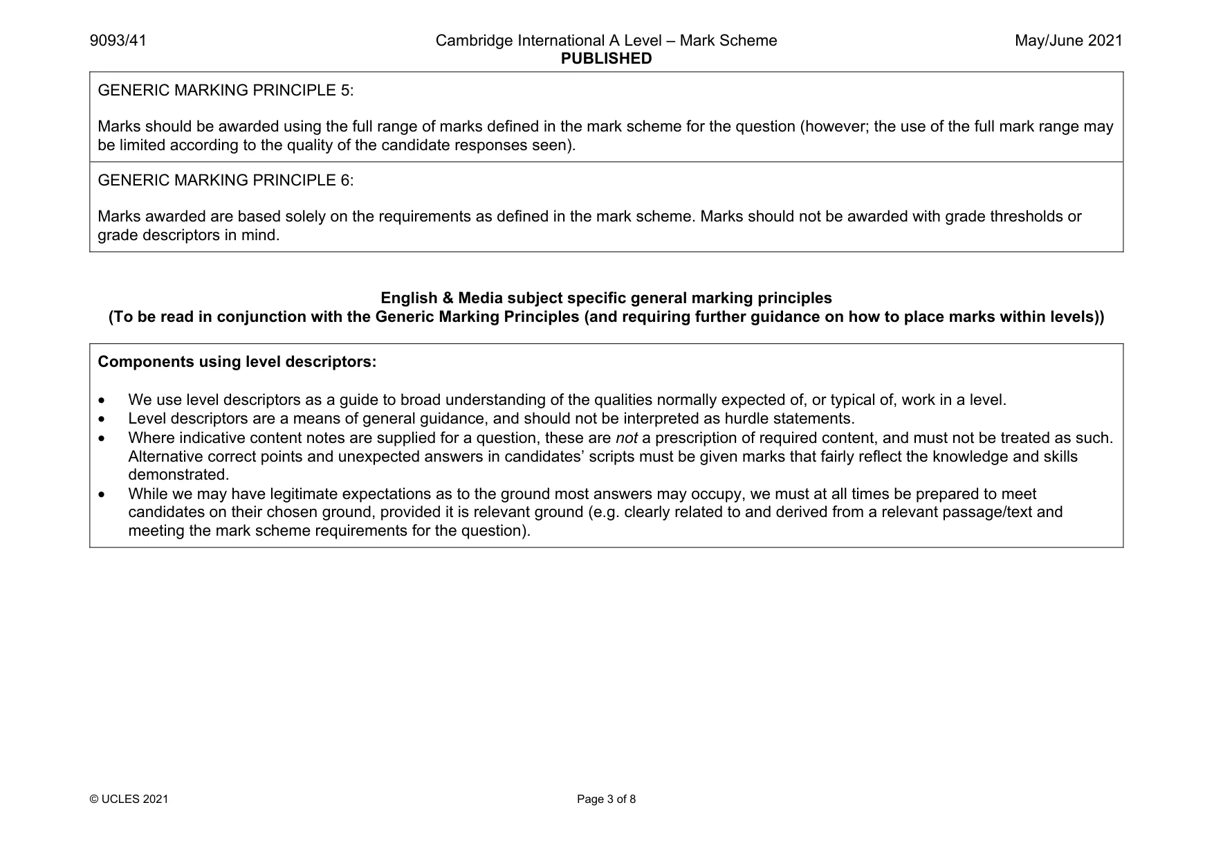 Mark scheme, page 3 of 8