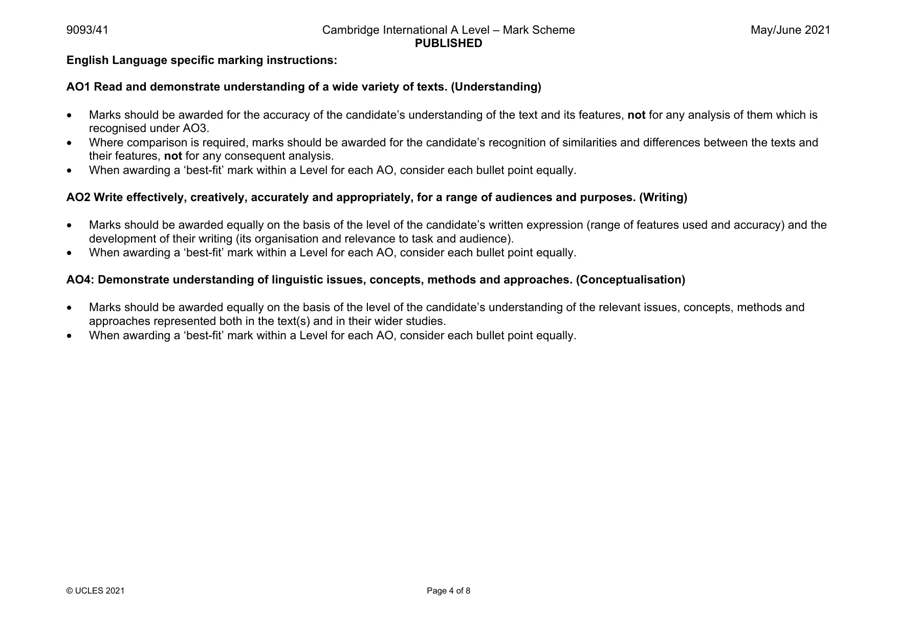 Mark scheme, page 4 of 8