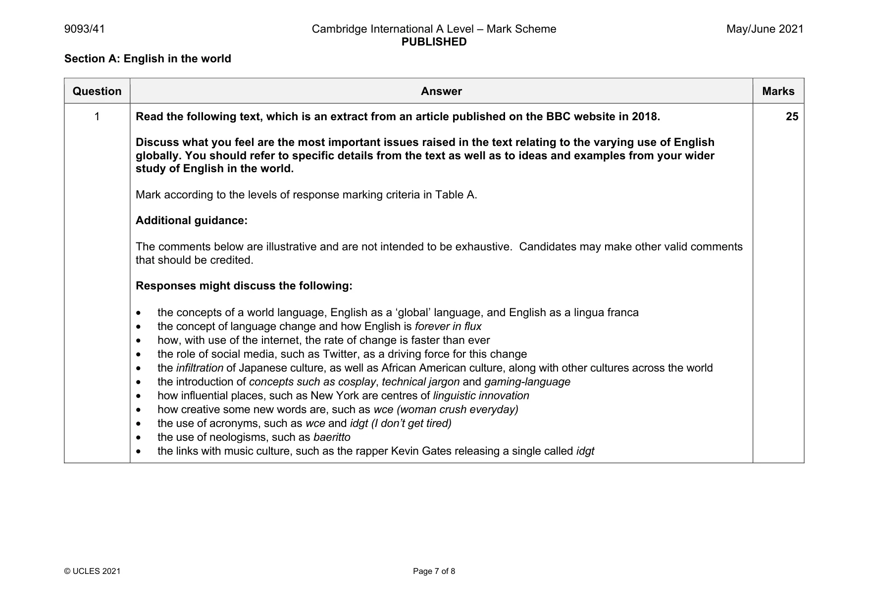 Mark scheme, page 7 of 8