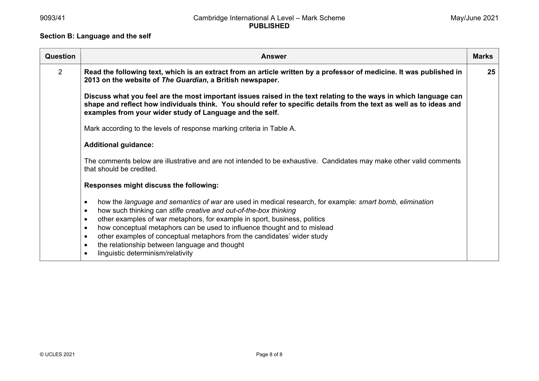 Mark scheme, page 8 of 8
