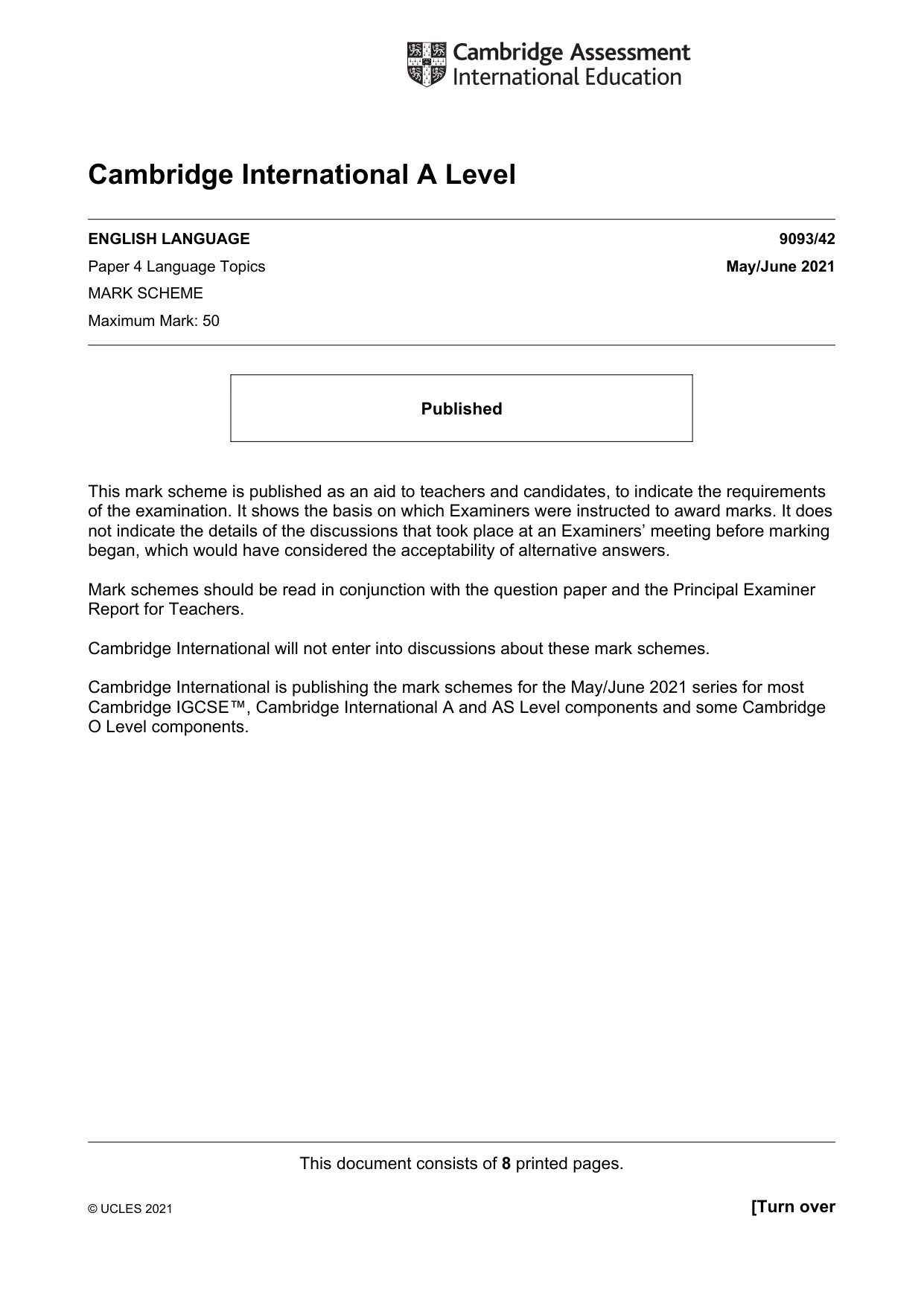 Mark scheme, page 1 of 8
