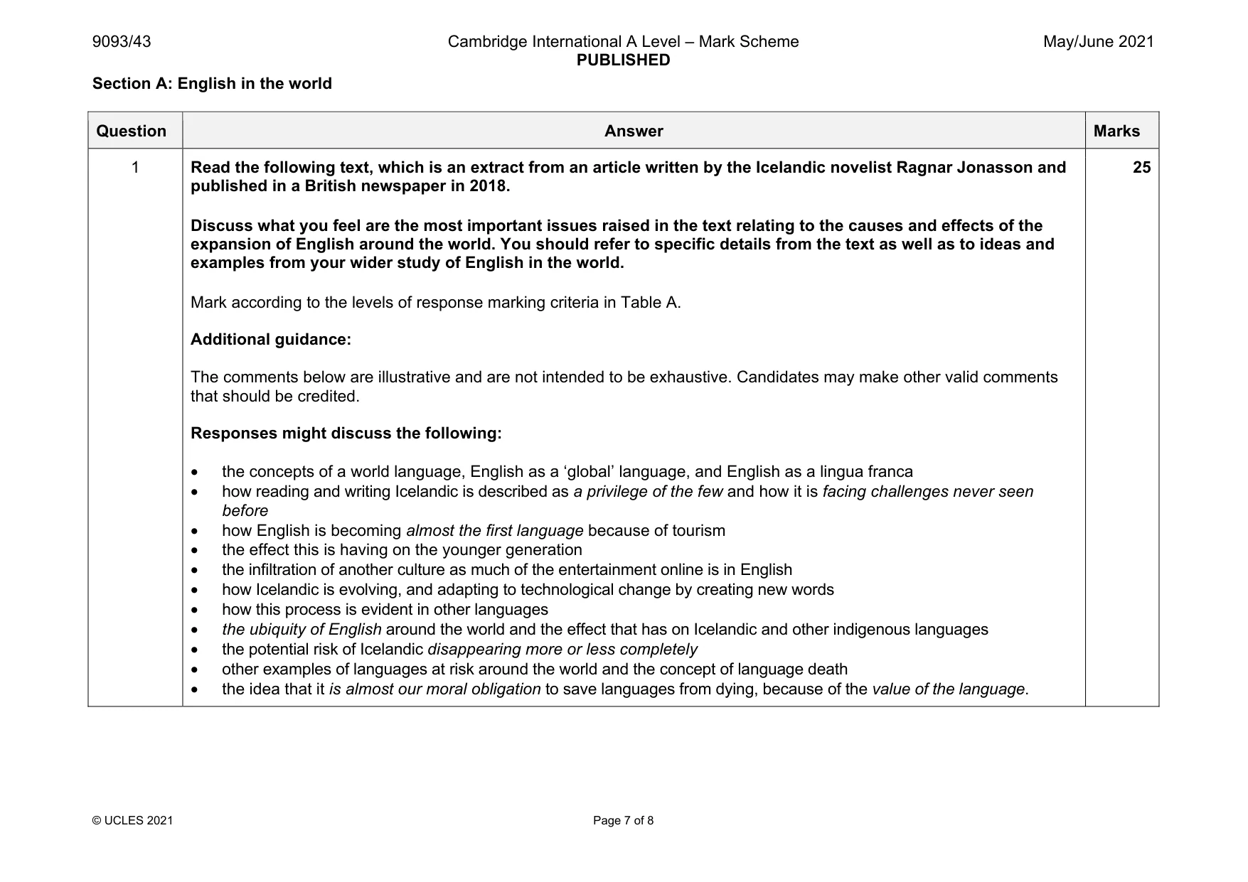 Mark scheme, page 7 of 8