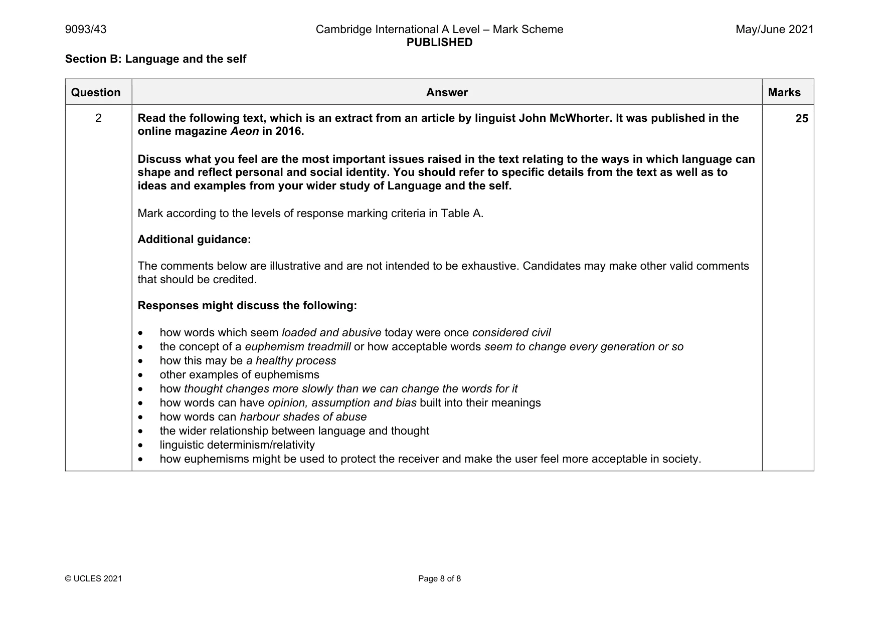 Mark scheme, page 8 of 8