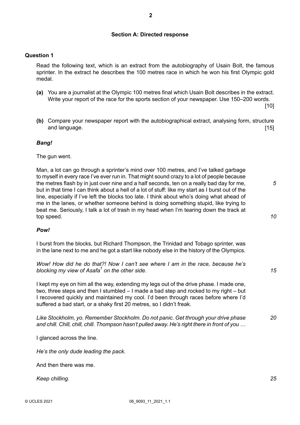 Cambridge A Level English - Language AS and A Level (from 2014) 9093 2021 May/June Paper 1 · Variant 1 question paper, page 2 of 8