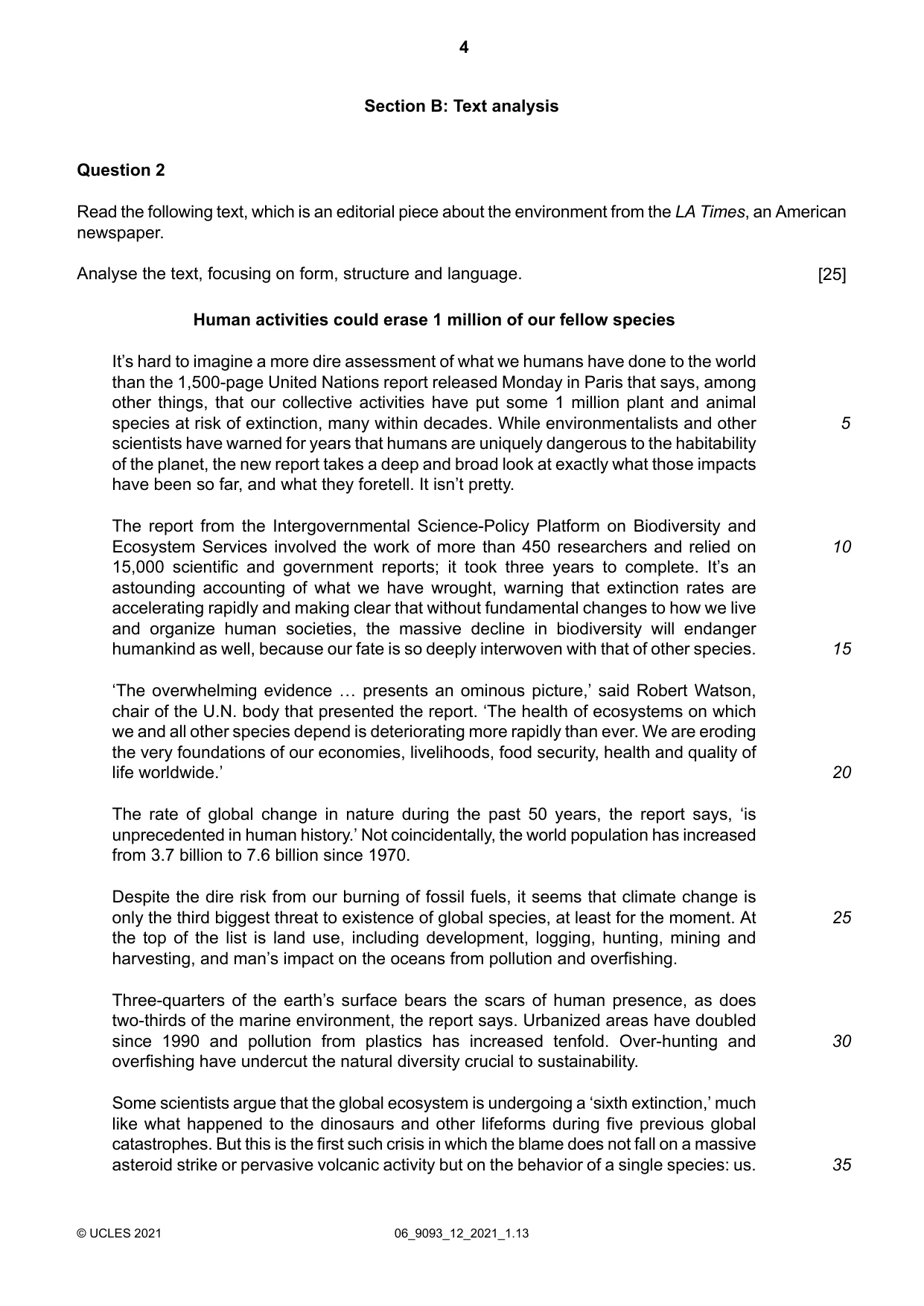 Cambridge A Level English - Language AS and A Level (from 2014) 9093 2021 May/June Paper 1 · Variant 2 question paper, page 4 of 8