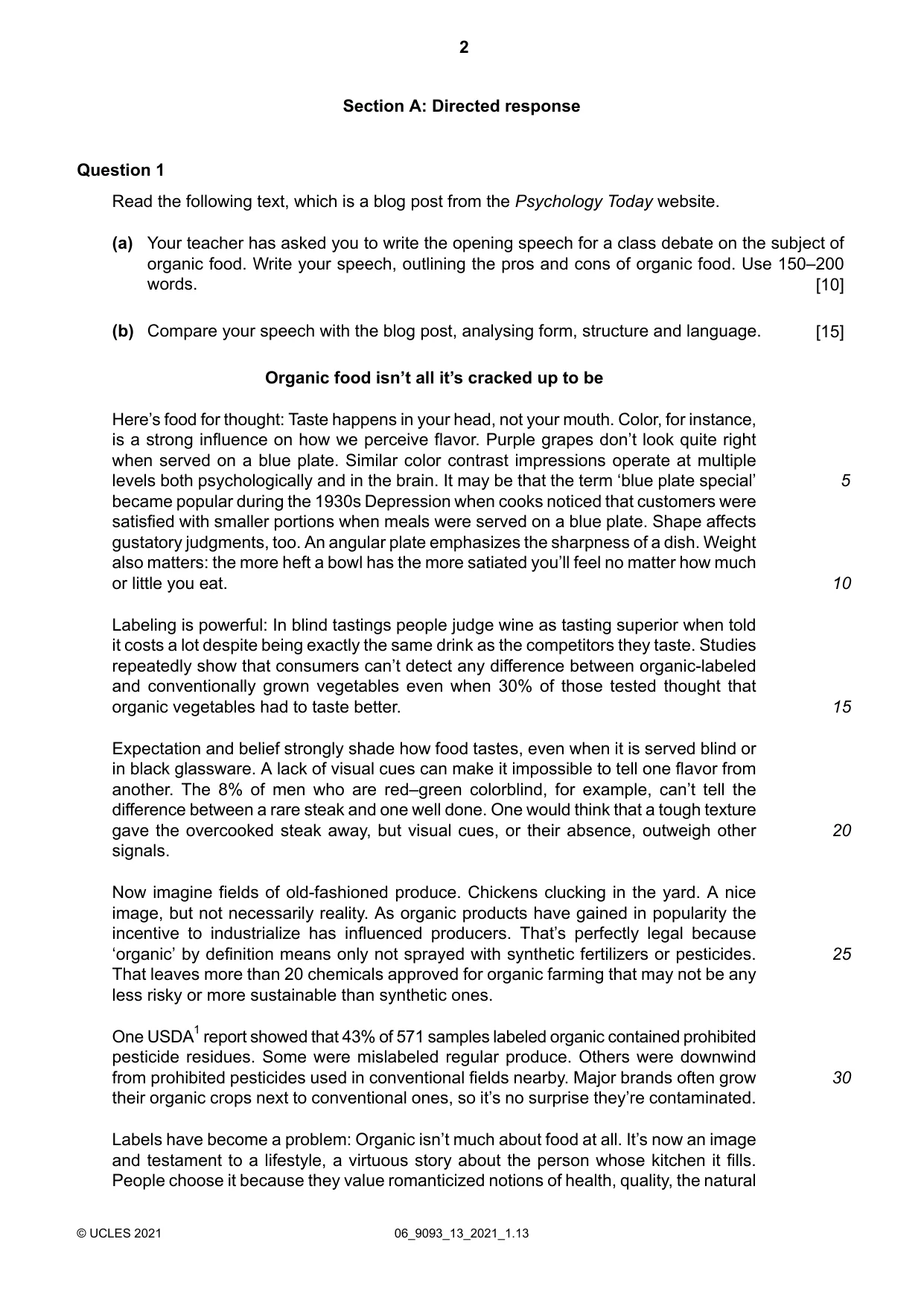 Cambridge A Level English - Language AS and A Level (from 2014) 9093 2021 May/June Paper 1 · Variant 3 question paper, page 2 of 8
