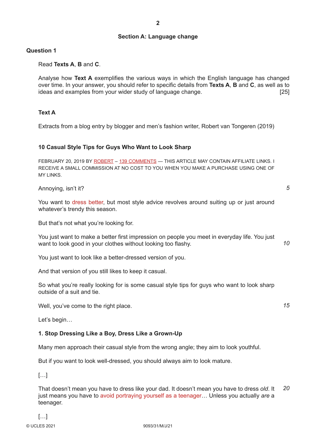 Cambridge A Level English - Language AS and A Level (from 2014) 9093 2021 May/June Paper 3 · Variant 1 question paper, page 2 of 8