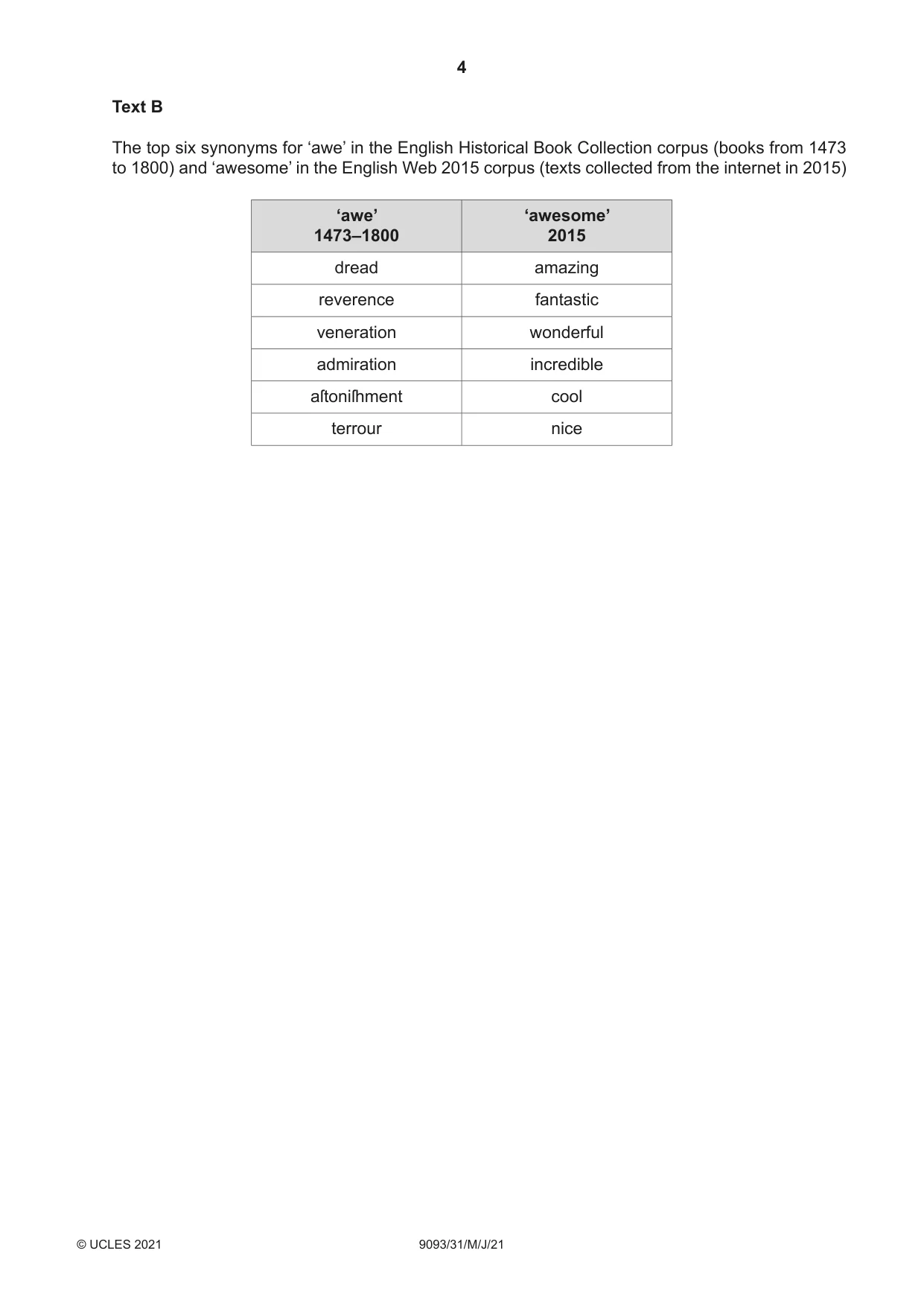 Cambridge A Level English - Language AS and A Level (from 2014) 9093 2021 May/June Paper 3 · Variant 1 question paper, page 4 of 8