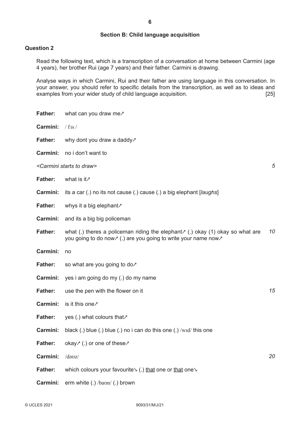 Cambridge A Level English - Language AS and A Level (from 2014) 9093 2021 May/June Paper 3 · Variant 1 question paper, page 6 of 8