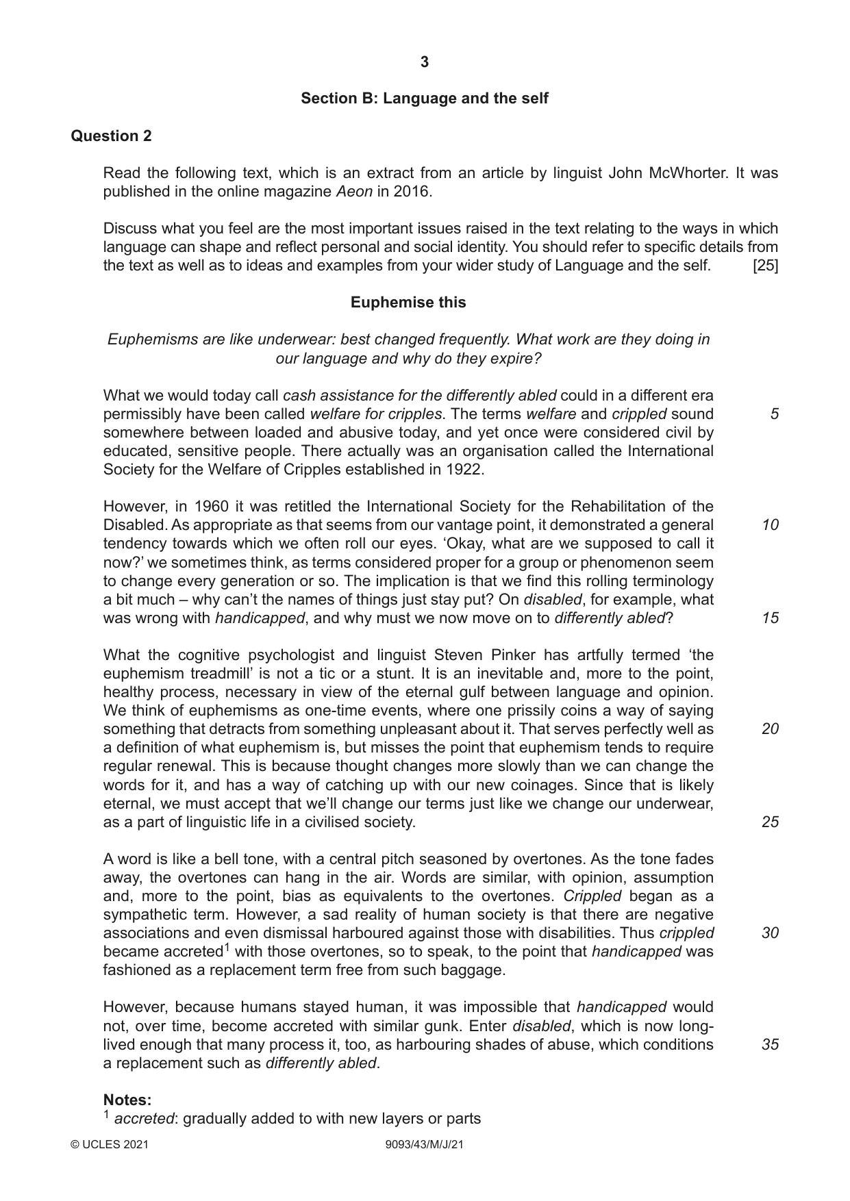 Cambridge A Level English - Language AS and A Level (from 2014) 9093 2021 May/June Paper 4 · Variant 3 question paper, page 3 of 4
