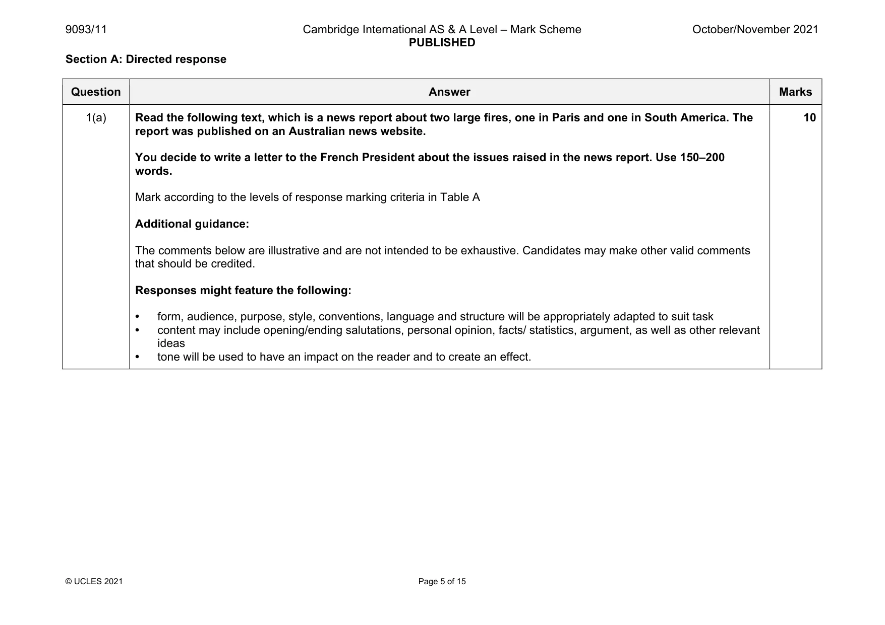 Mark scheme, page 5 of 15