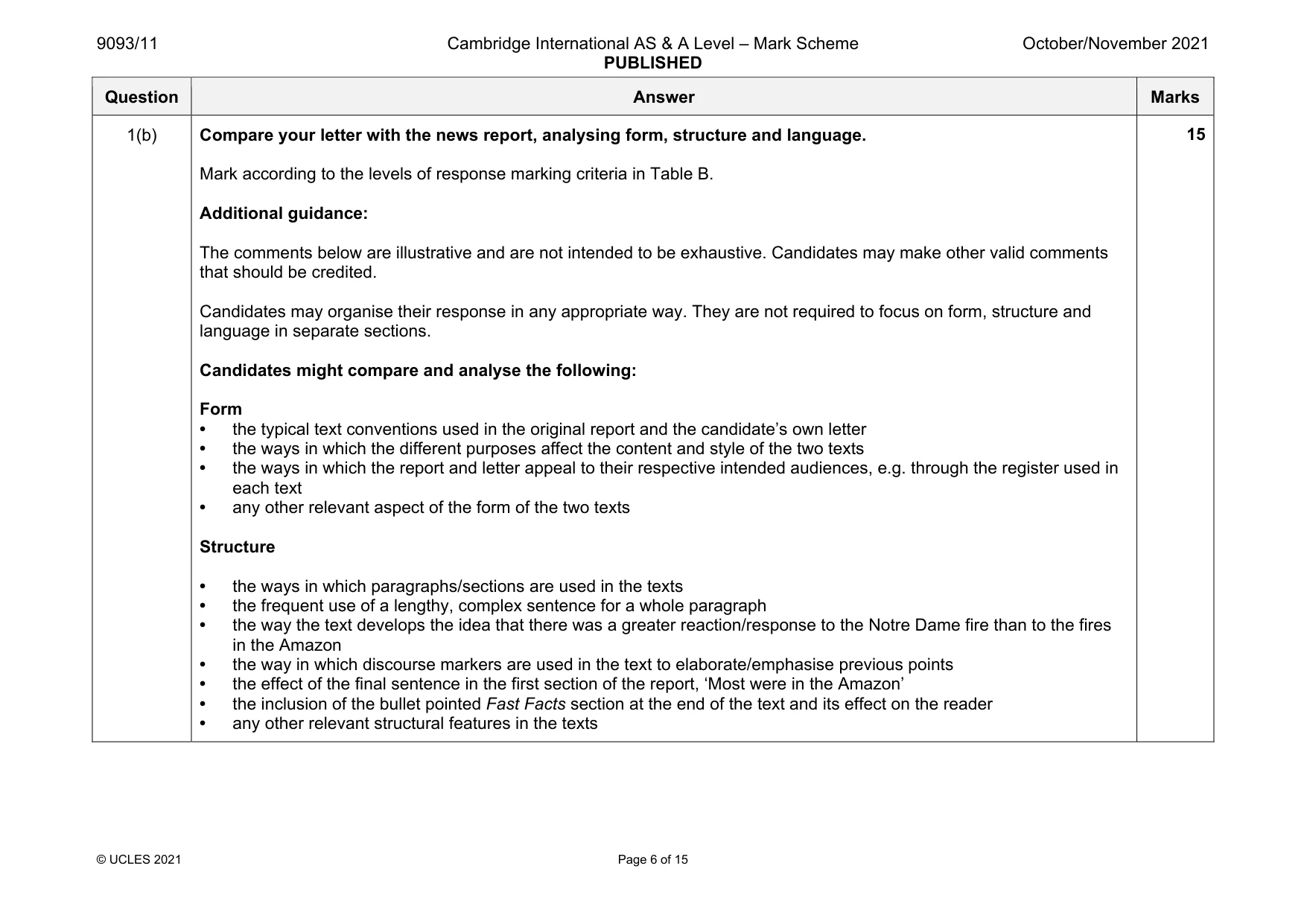 Mark scheme, page 6 of 15