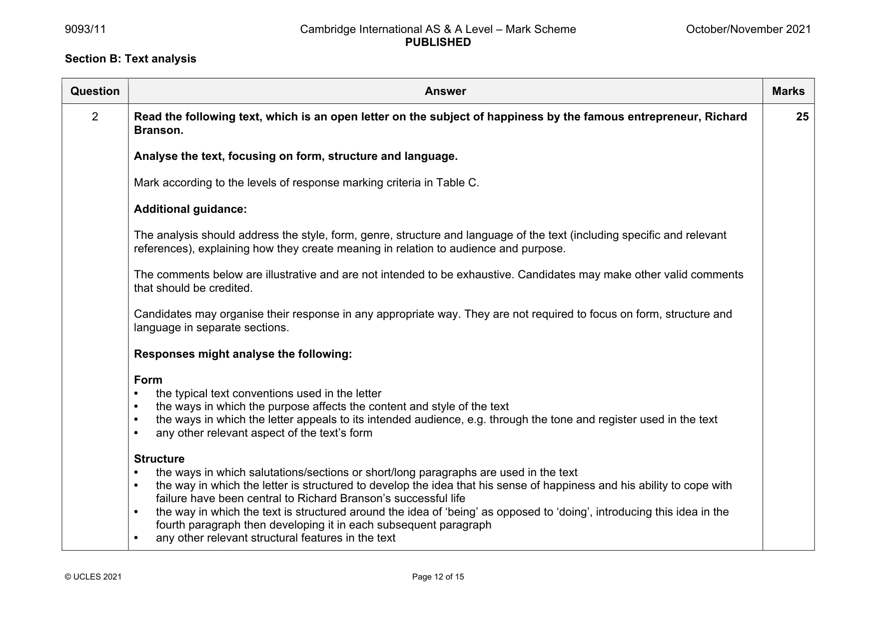 Mark scheme, page 12 of 15