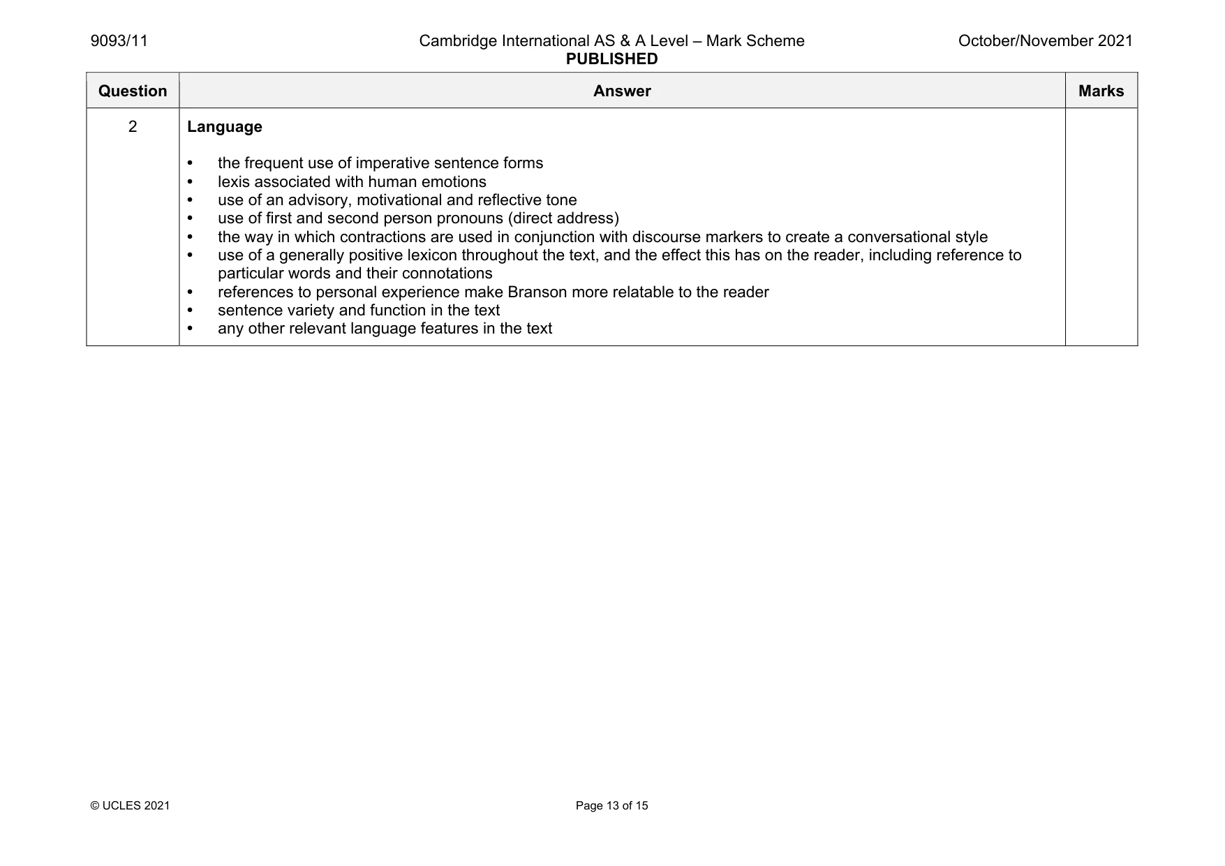 Mark scheme, page 13 of 15