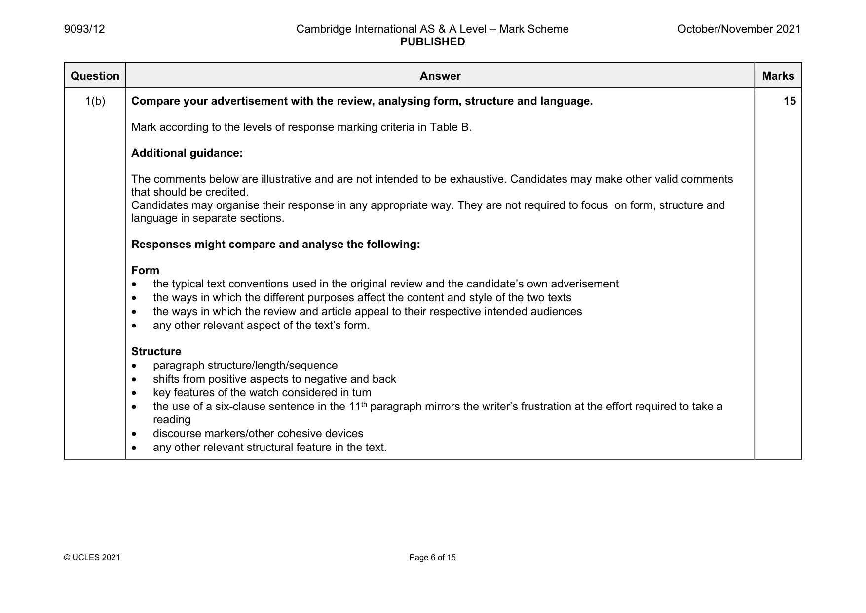Mark scheme, page 6 of 15