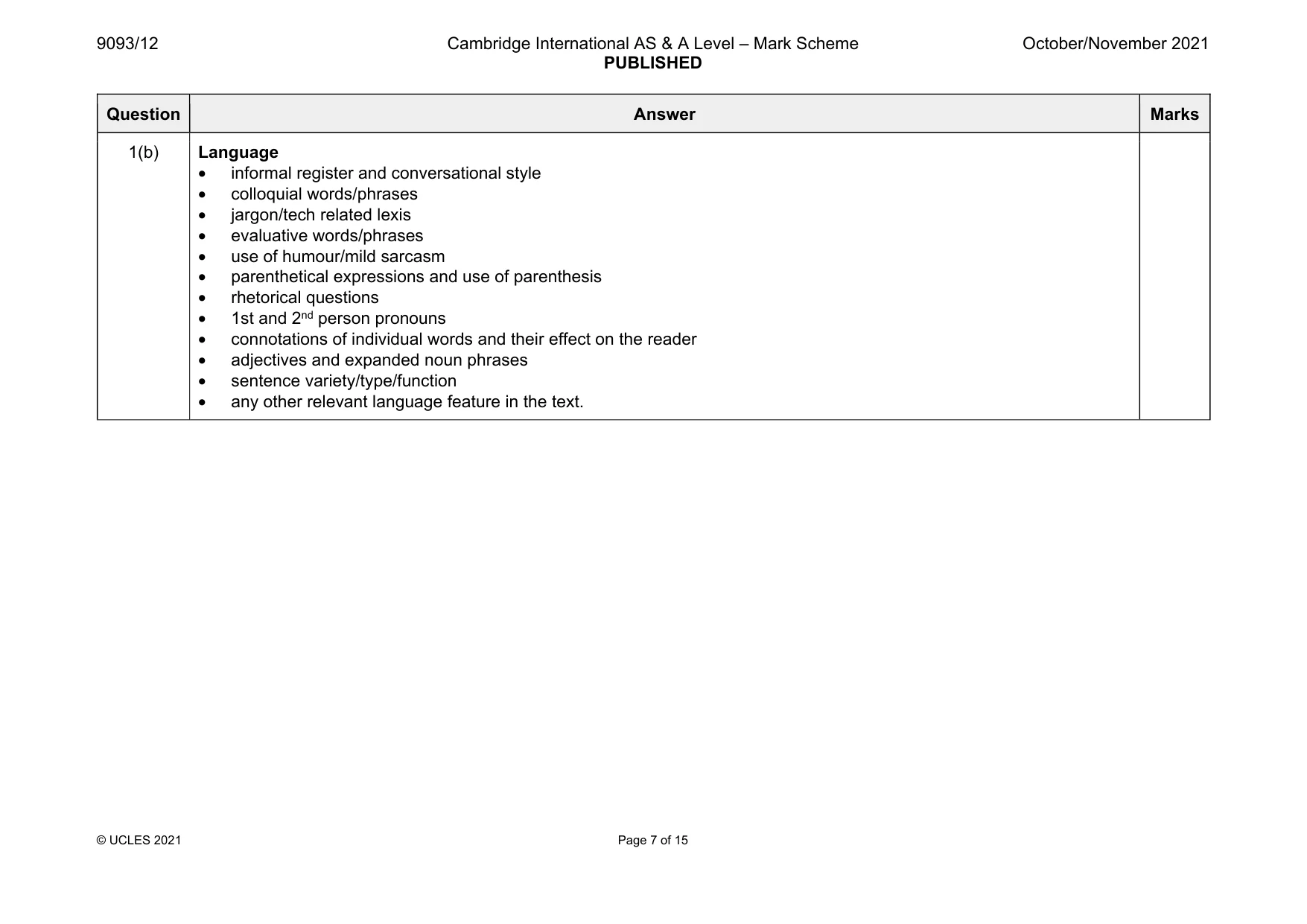 Mark scheme, page 7 of 15