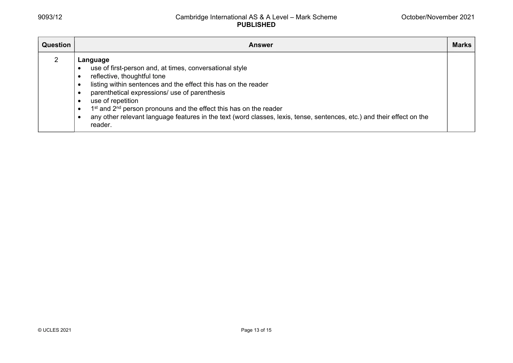 Mark scheme, page 13 of 15