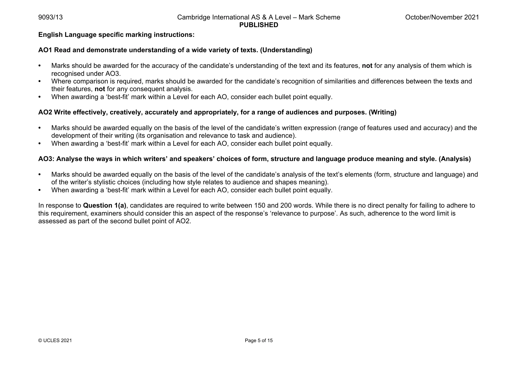 Mark scheme, page 5 of 15