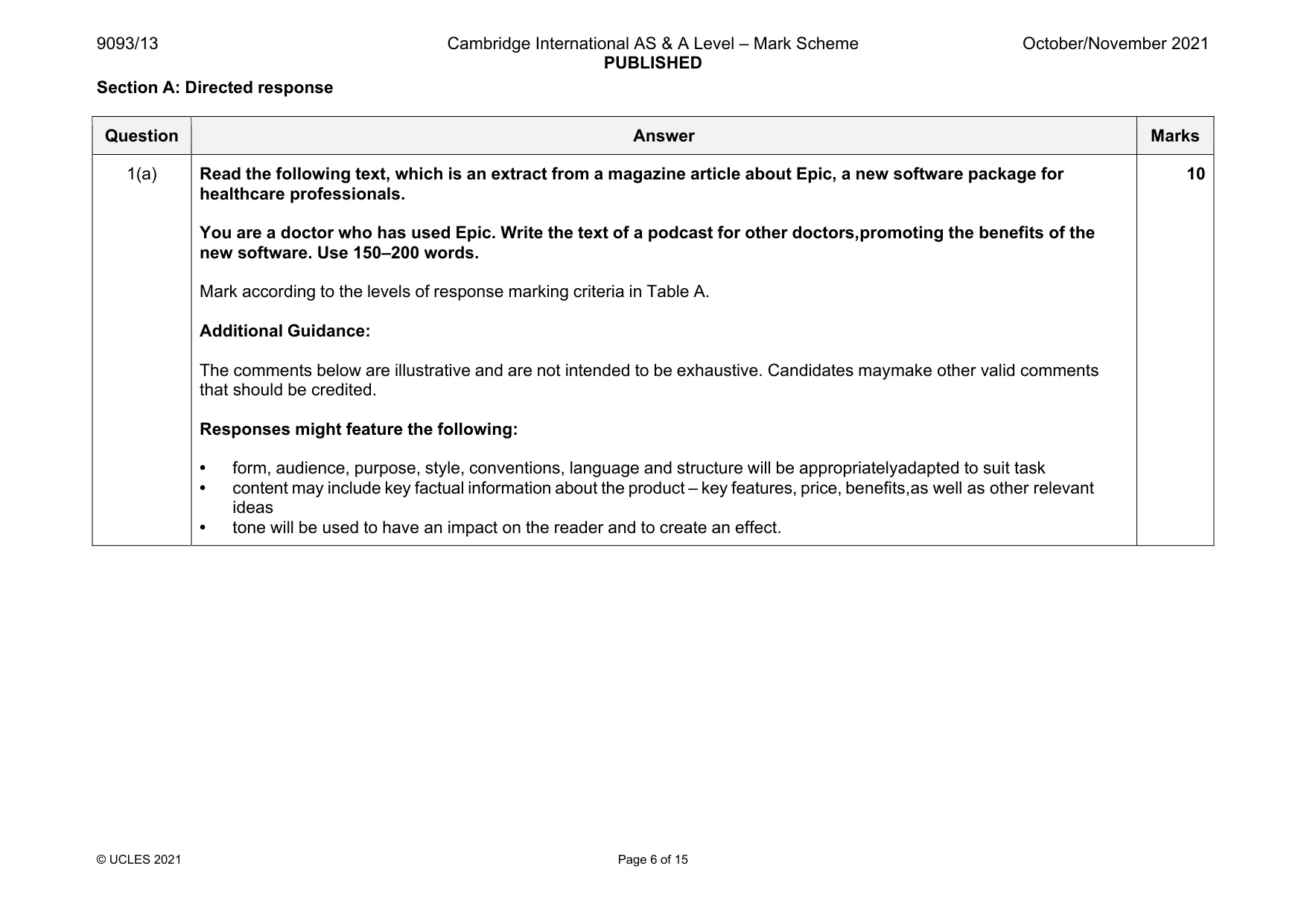 Mark scheme, page 6 of 15