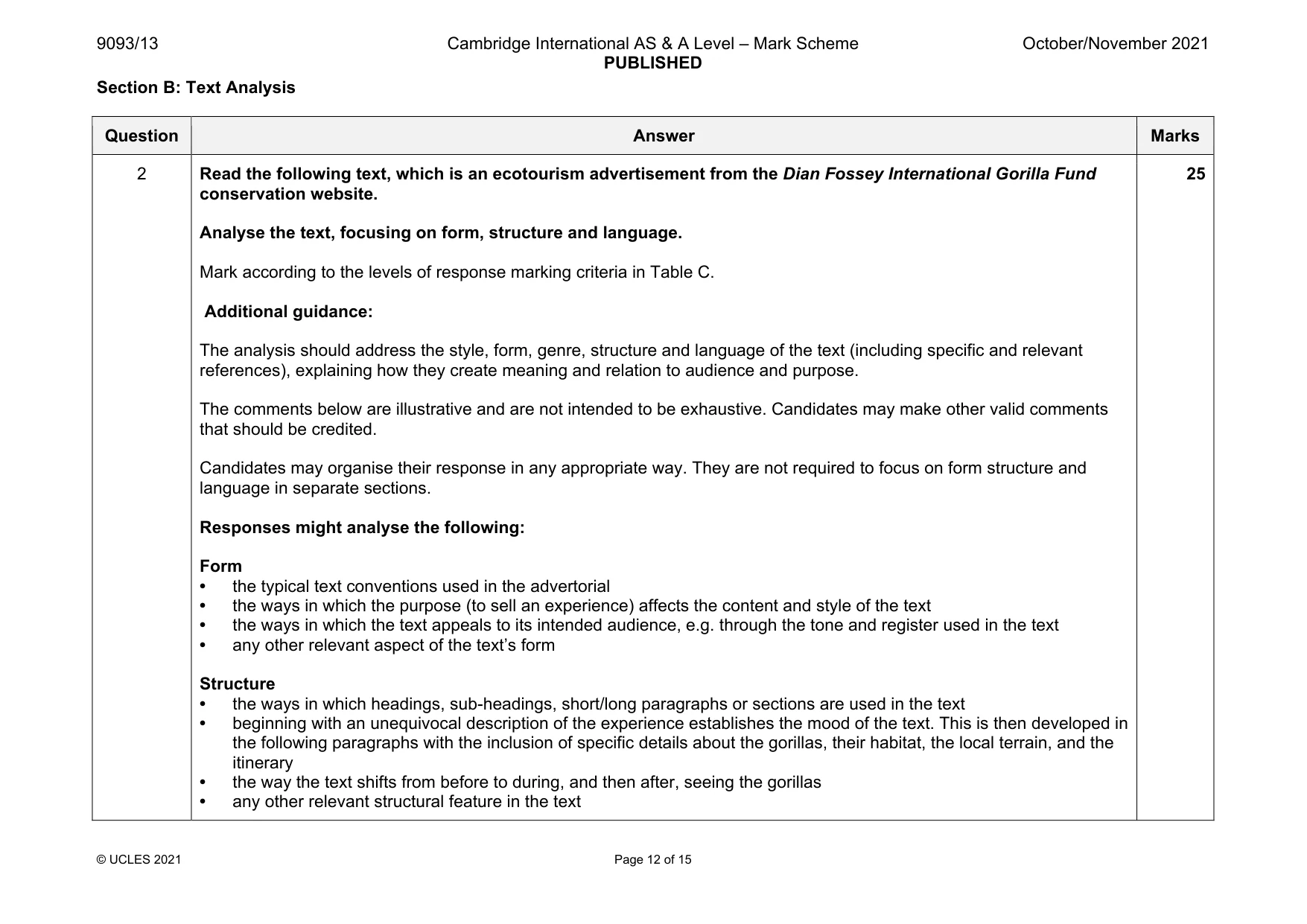 Mark scheme, page 12 of 15