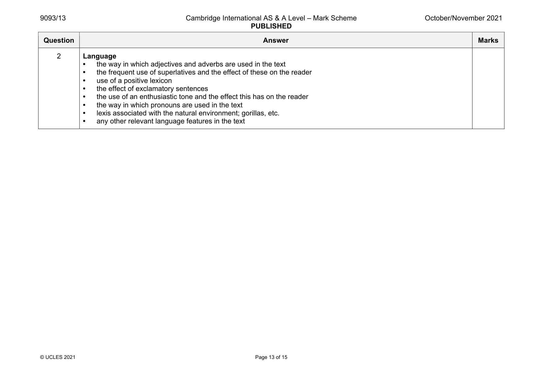 Mark scheme, page 13 of 15