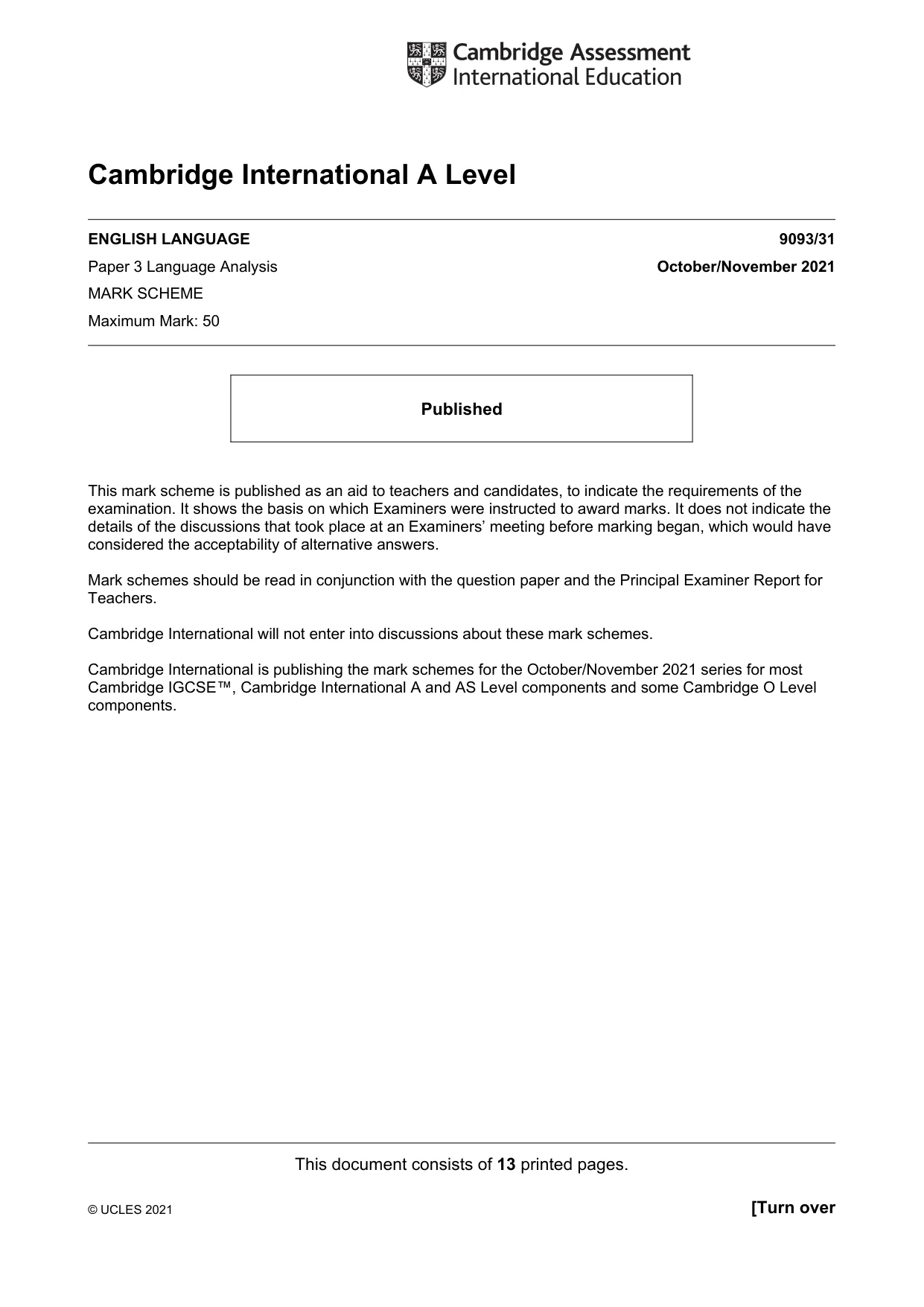 Mark scheme, page 1 of 13