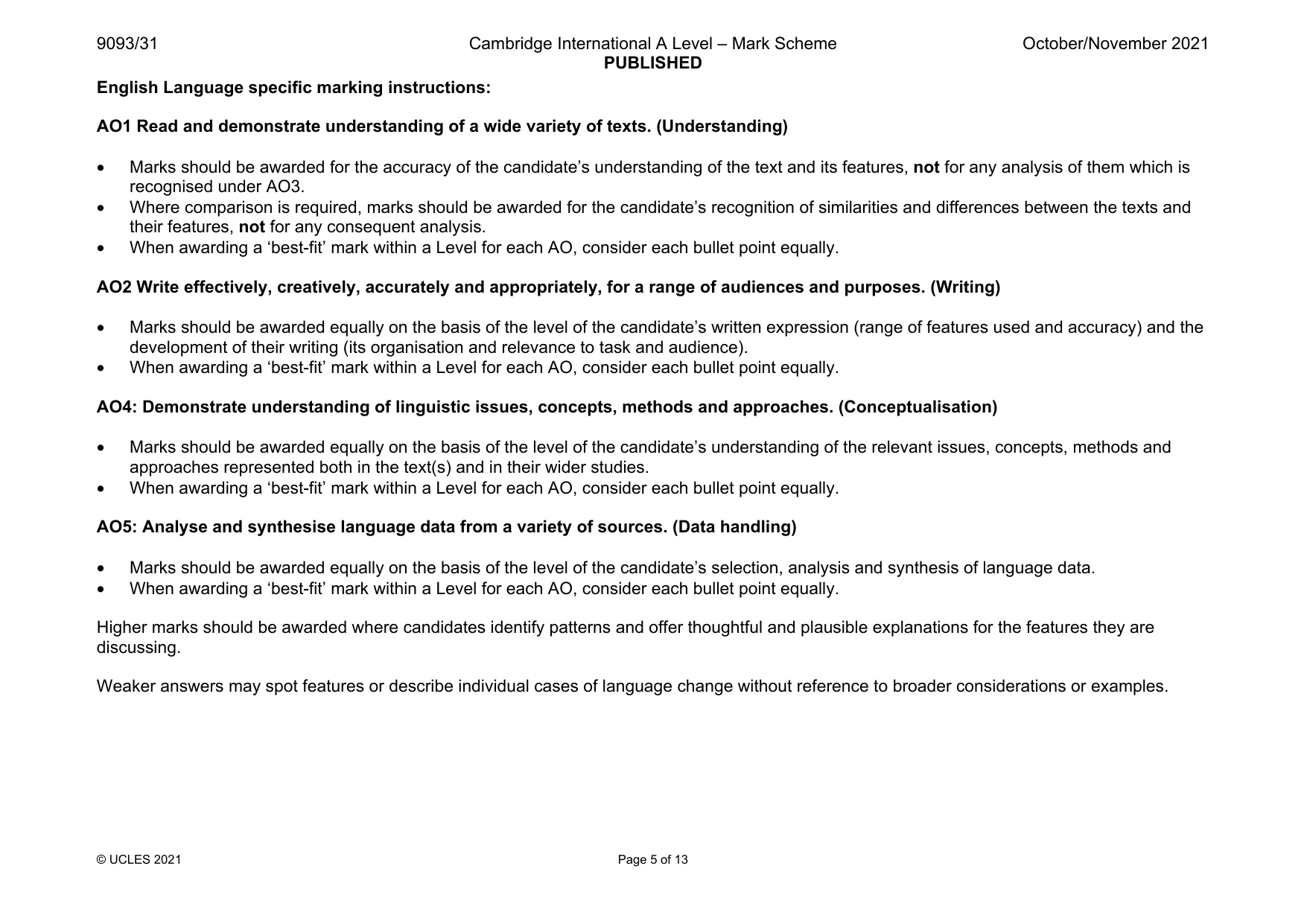 Mark scheme, page 5 of 13