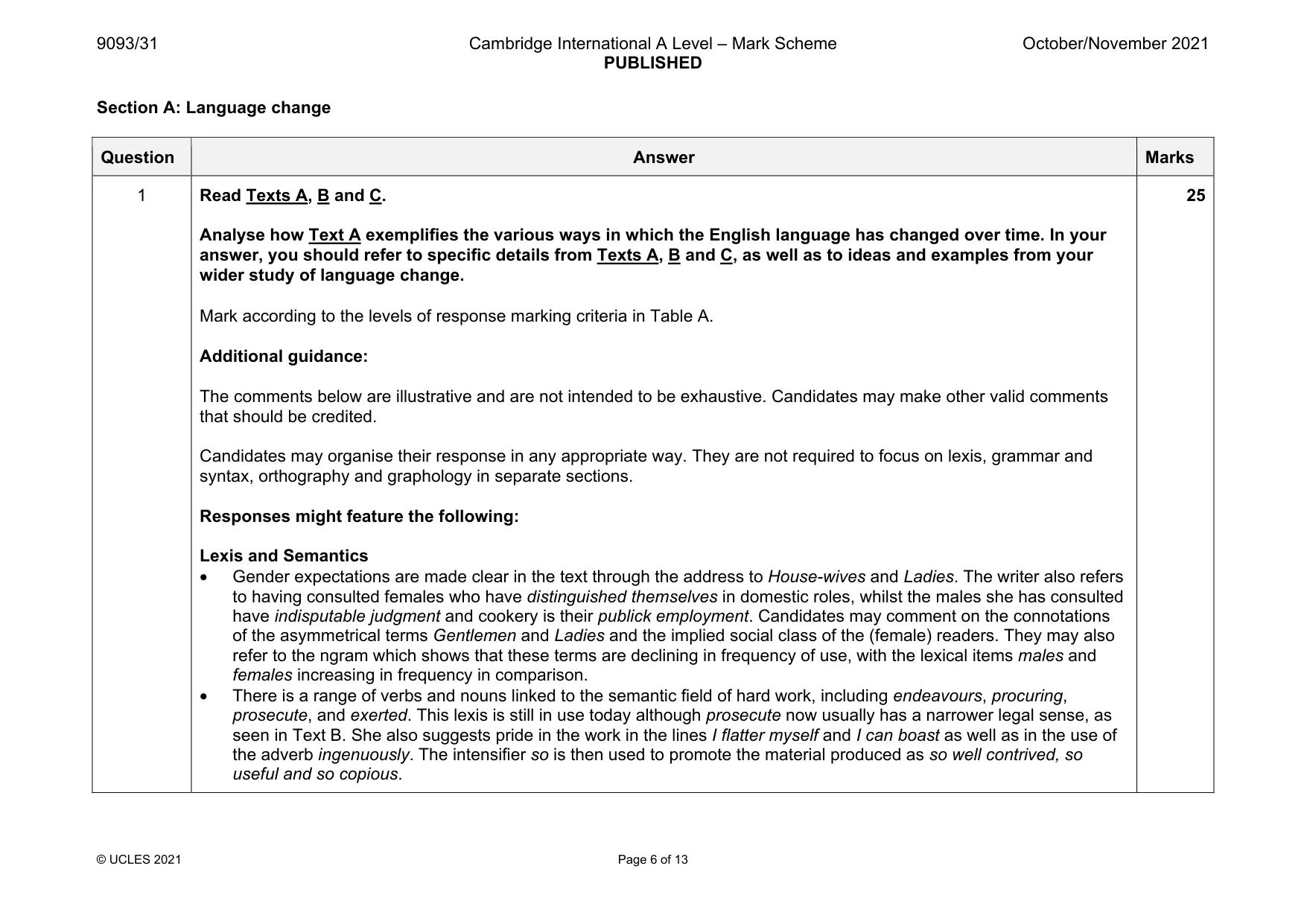 Mark scheme, page 6 of 13