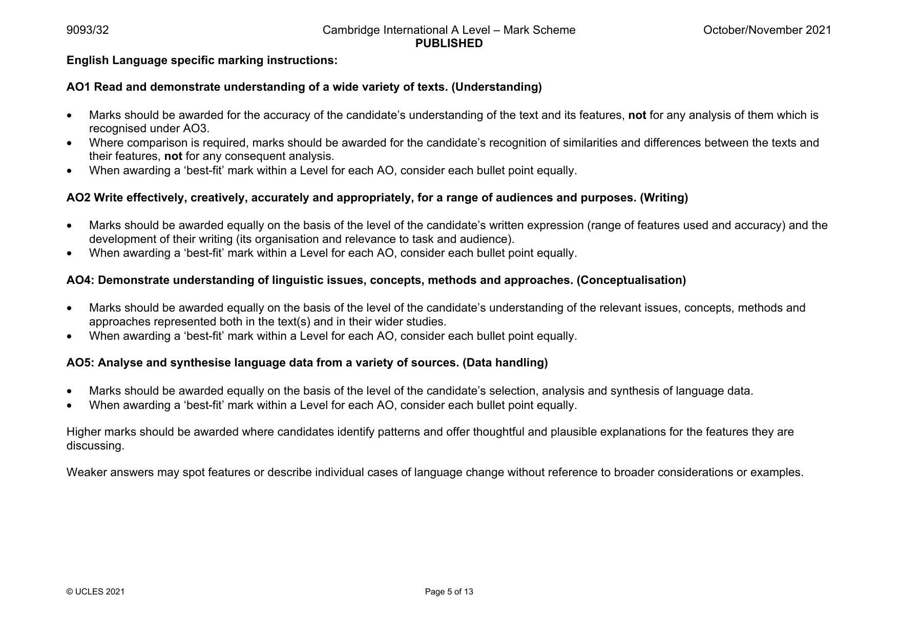 Mark scheme, page 5 of 13