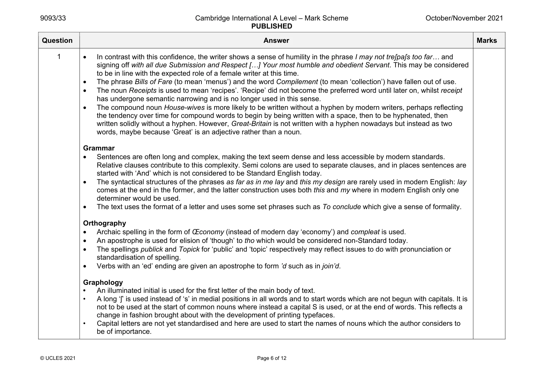 Mark scheme, page 6 of 12
