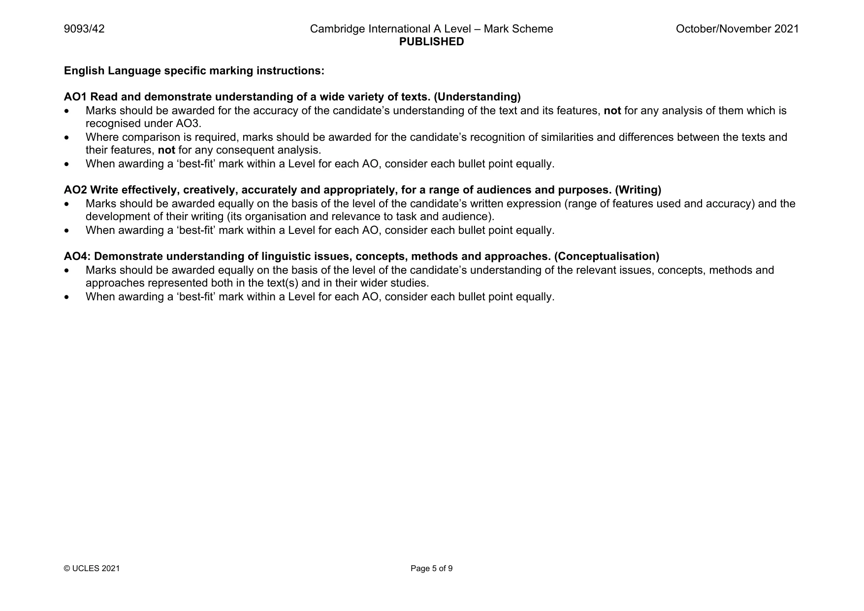 Mark scheme, page 5 of 9